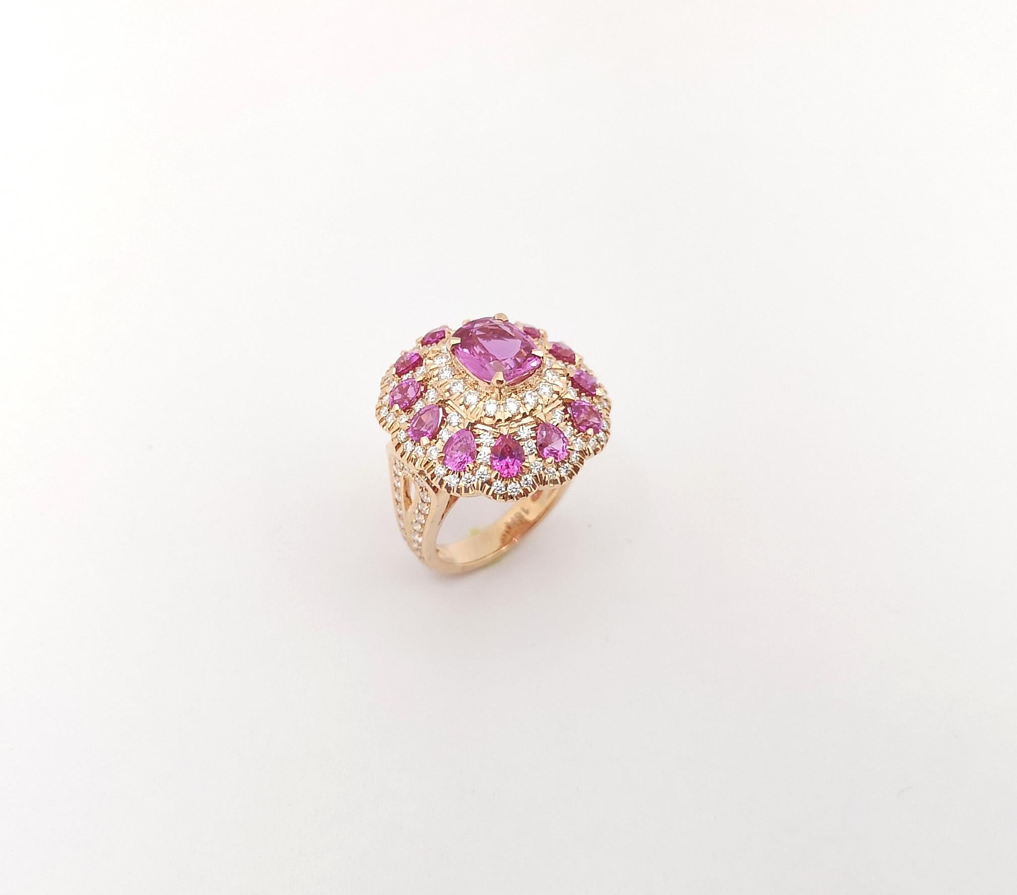 Anello con zaffiro rosa e diamante incastonato in oro rosa 18 carati in vendita 6