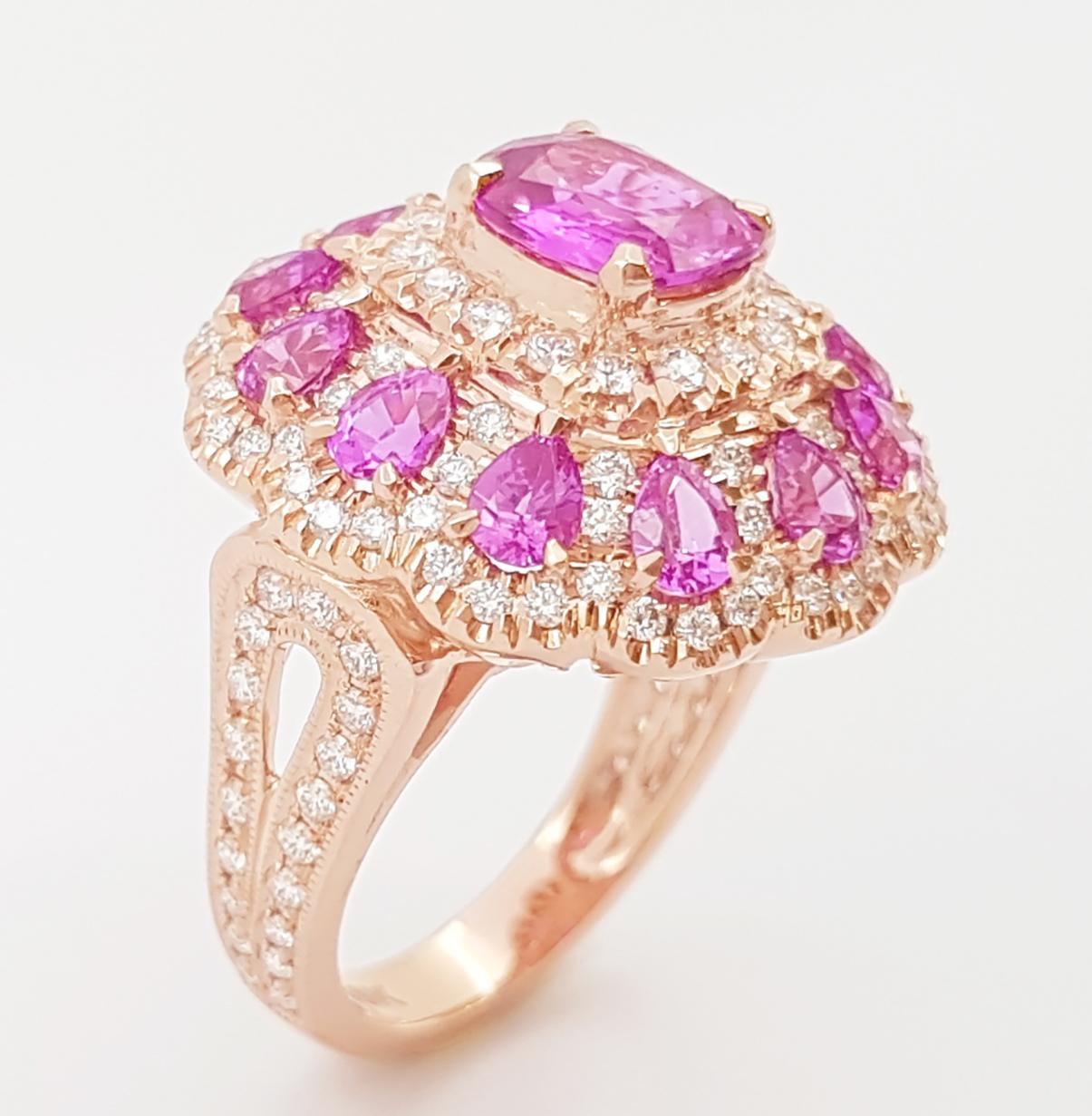 Anello con zaffiro rosa e diamante incastonato in oro rosa 18 carati in vendita 7