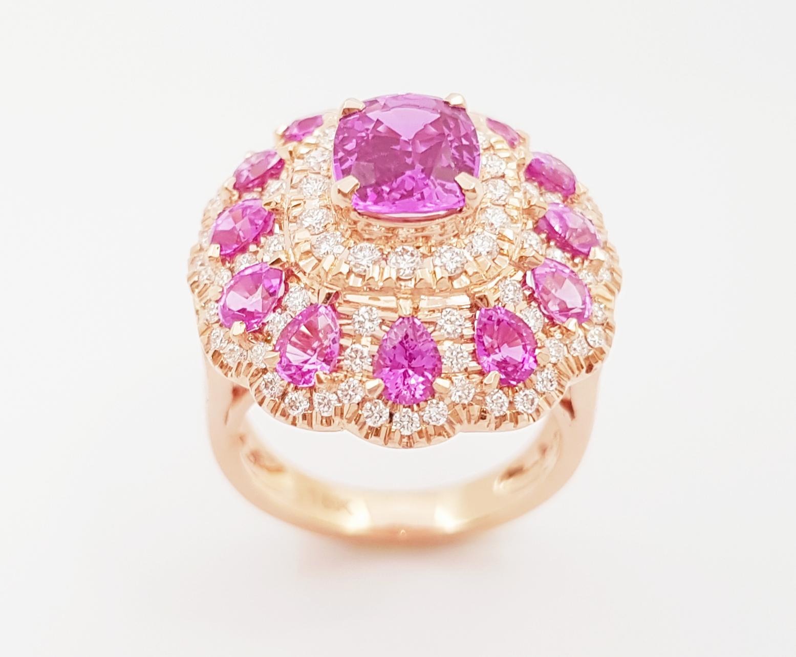 Anello con zaffiro rosa e diamante incastonato in oro rosa 18 carati in vendita 8