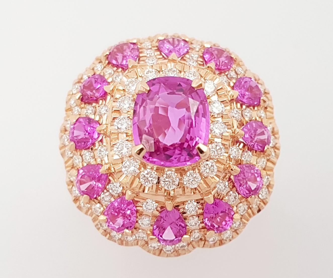 Anello con zaffiro rosa e diamante incastonato in oro rosa 18 carati in vendita 9