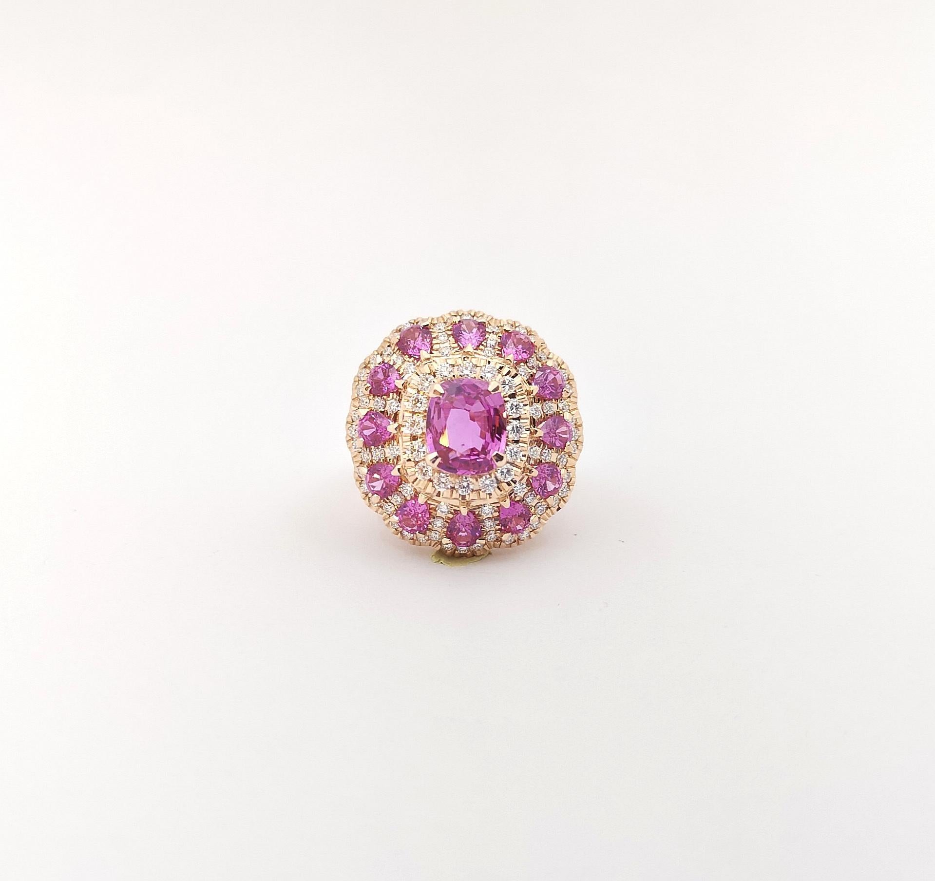 Anello con zaffiro rosa e diamante incastonato in oro rosa 18 carati in vendita 1