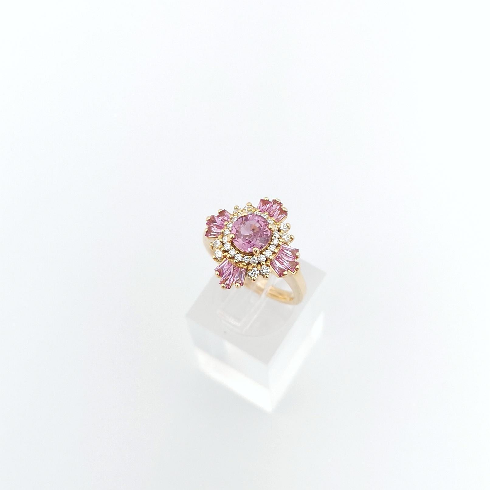 Pink Sapphire and Diamond Ring set in 18K Rose Gold Settings For Sale 2