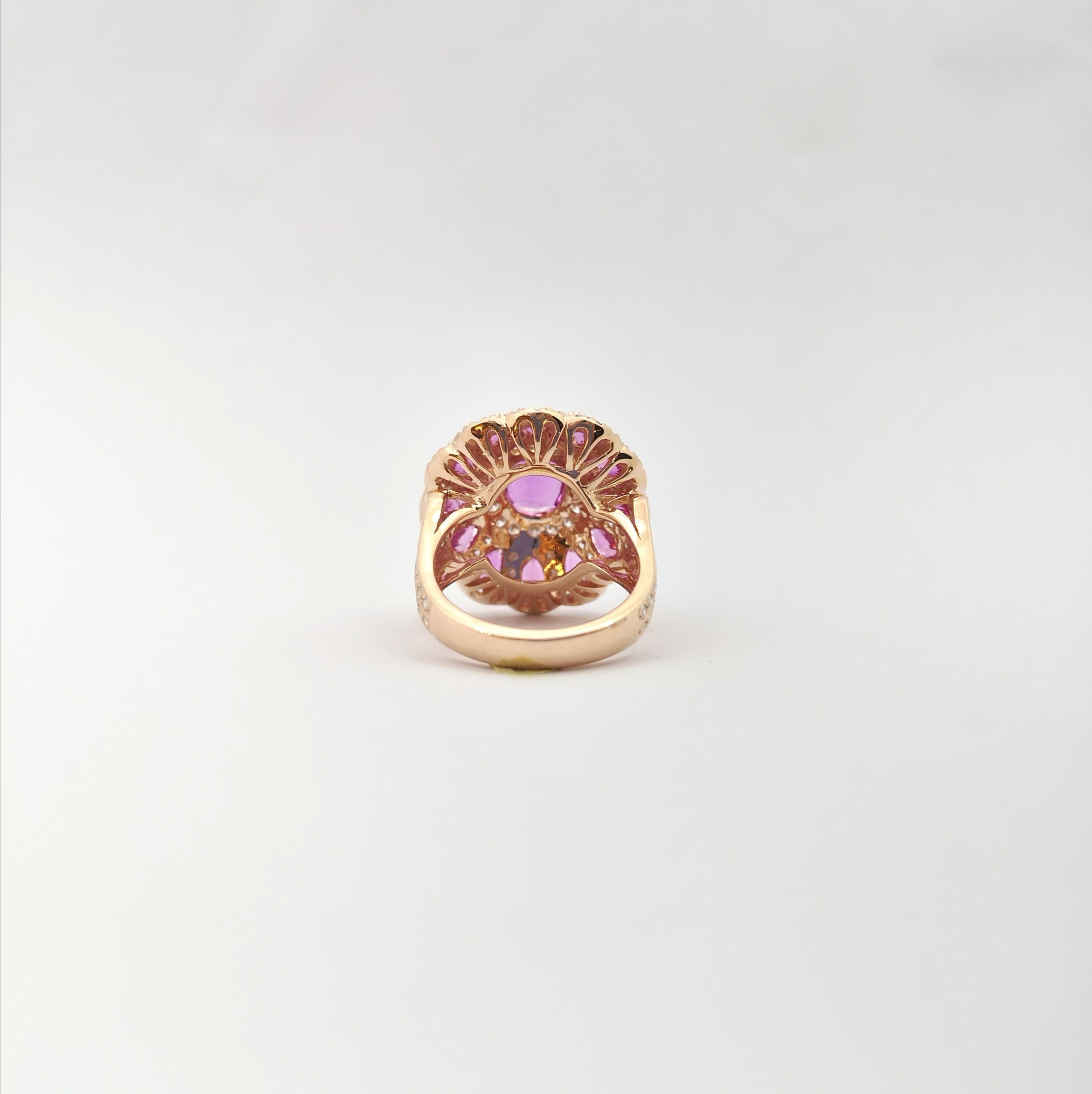 Anello con zaffiro rosa e diamante incastonato in oro rosa 18 carati in vendita 2
