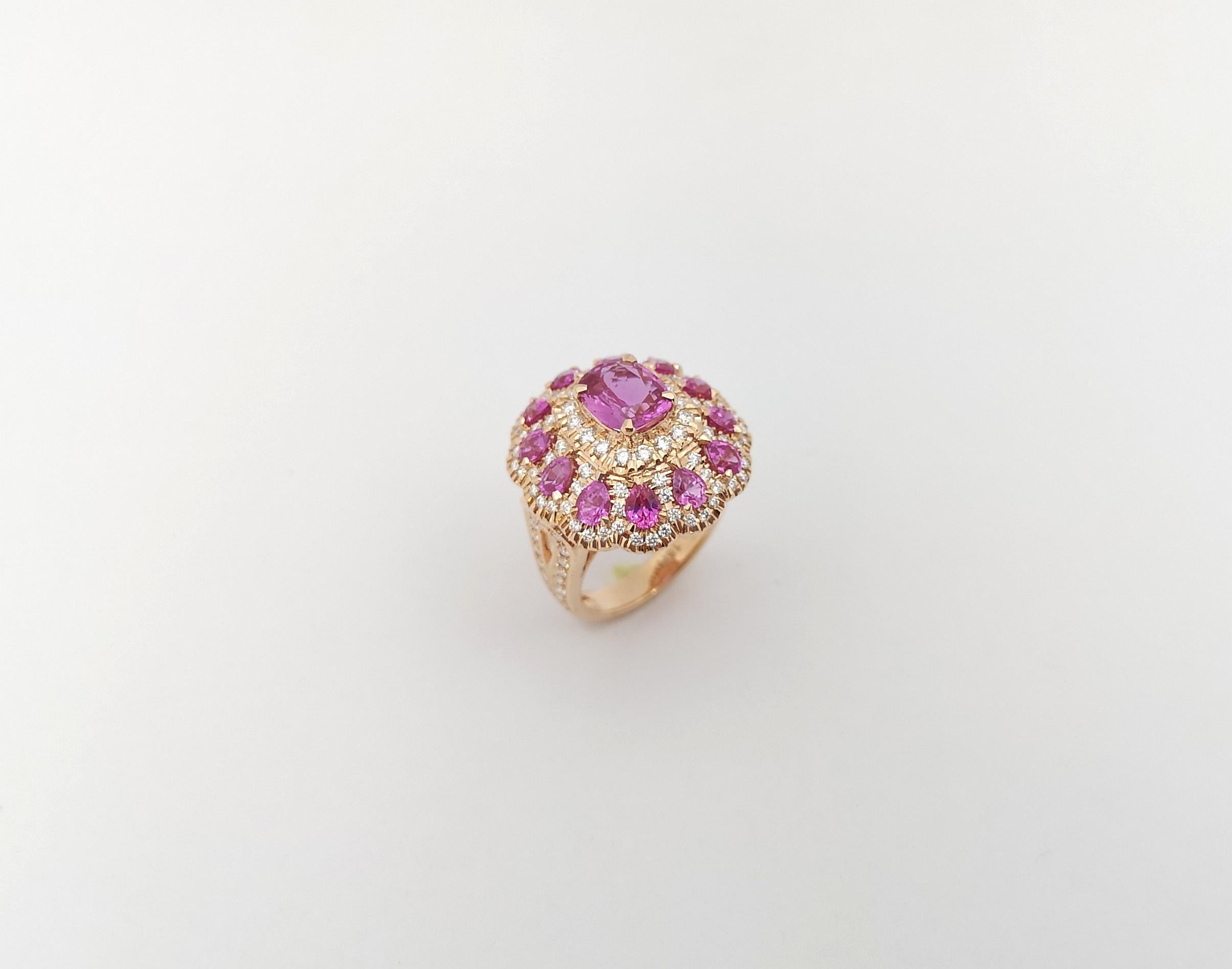 Anello con zaffiro rosa e diamante incastonato in oro rosa 18 carati in vendita 3