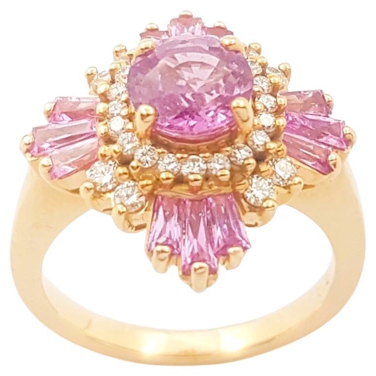 Bague en or rose 18 carats sertie de saphir rose et de diamants