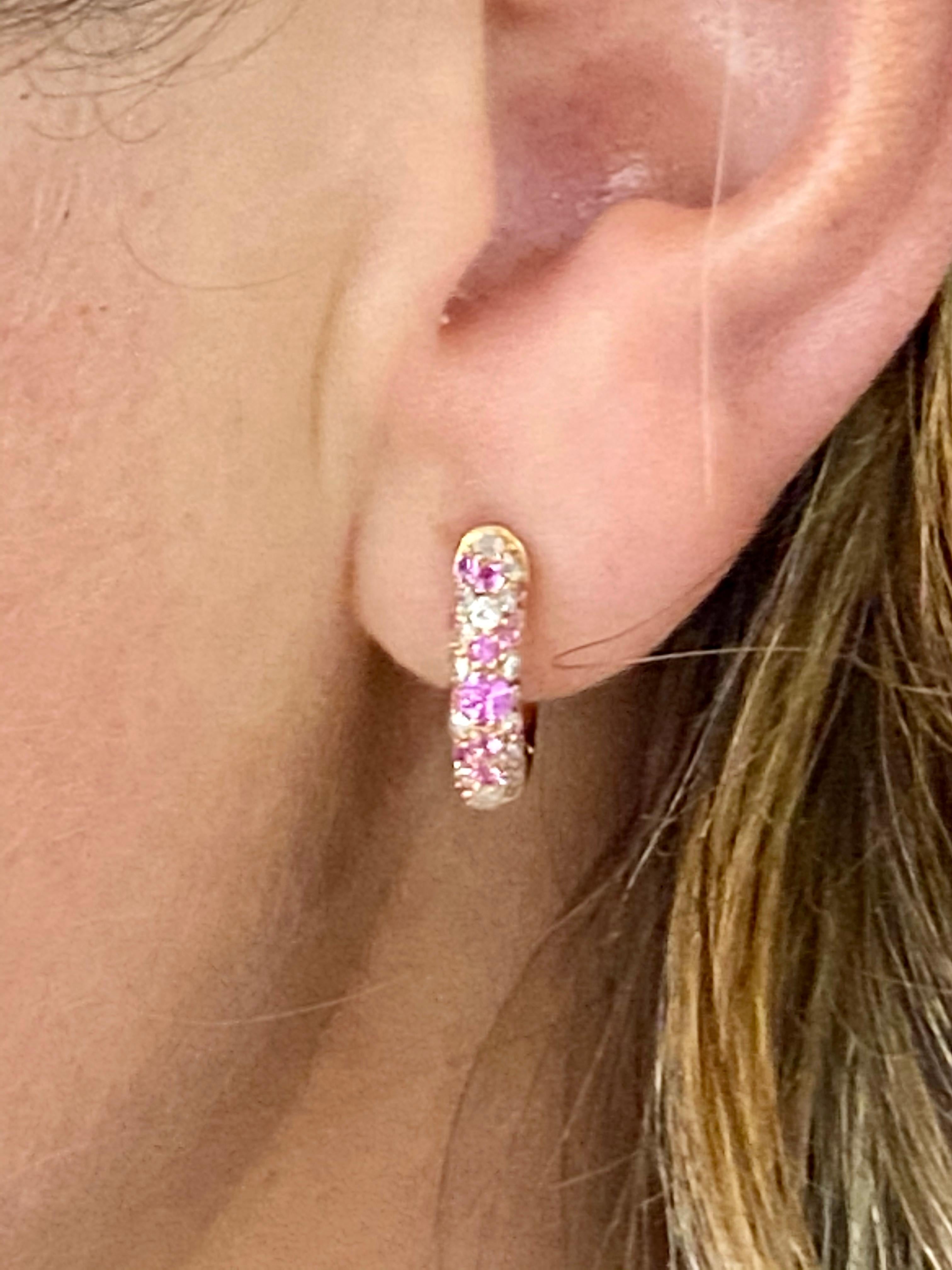 Women's Pink Sapphire and Diamond Rose Gold Huggie Earrings