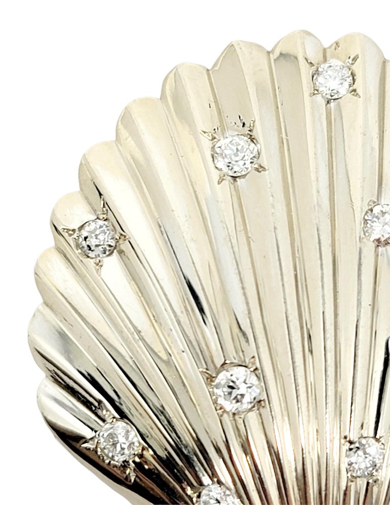 Pink Sapphire and Diamond Sea Shell Scallop Brooch in 14 Karat White ...