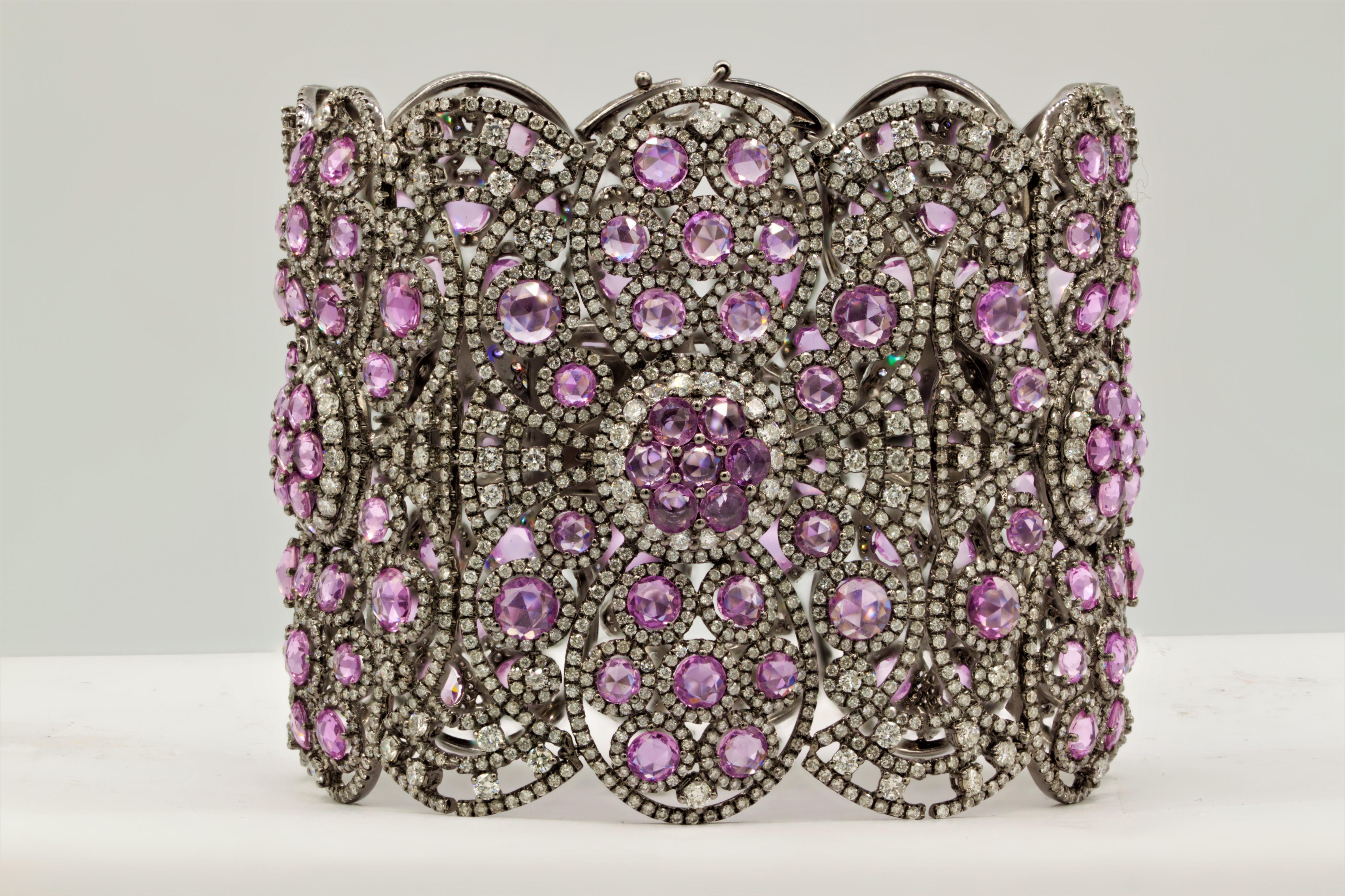 Pink Sapphire and Diamond Soft Bangle In New Condition In New York, NY