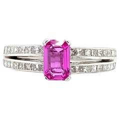 Vintage Pink sapphire and diamond solitaire engagement ring 18ct white gold