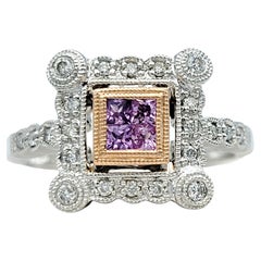 Pink Sapphire and Diamond Squared Halo Ring Set in 14 Karat White and Rose Gold
