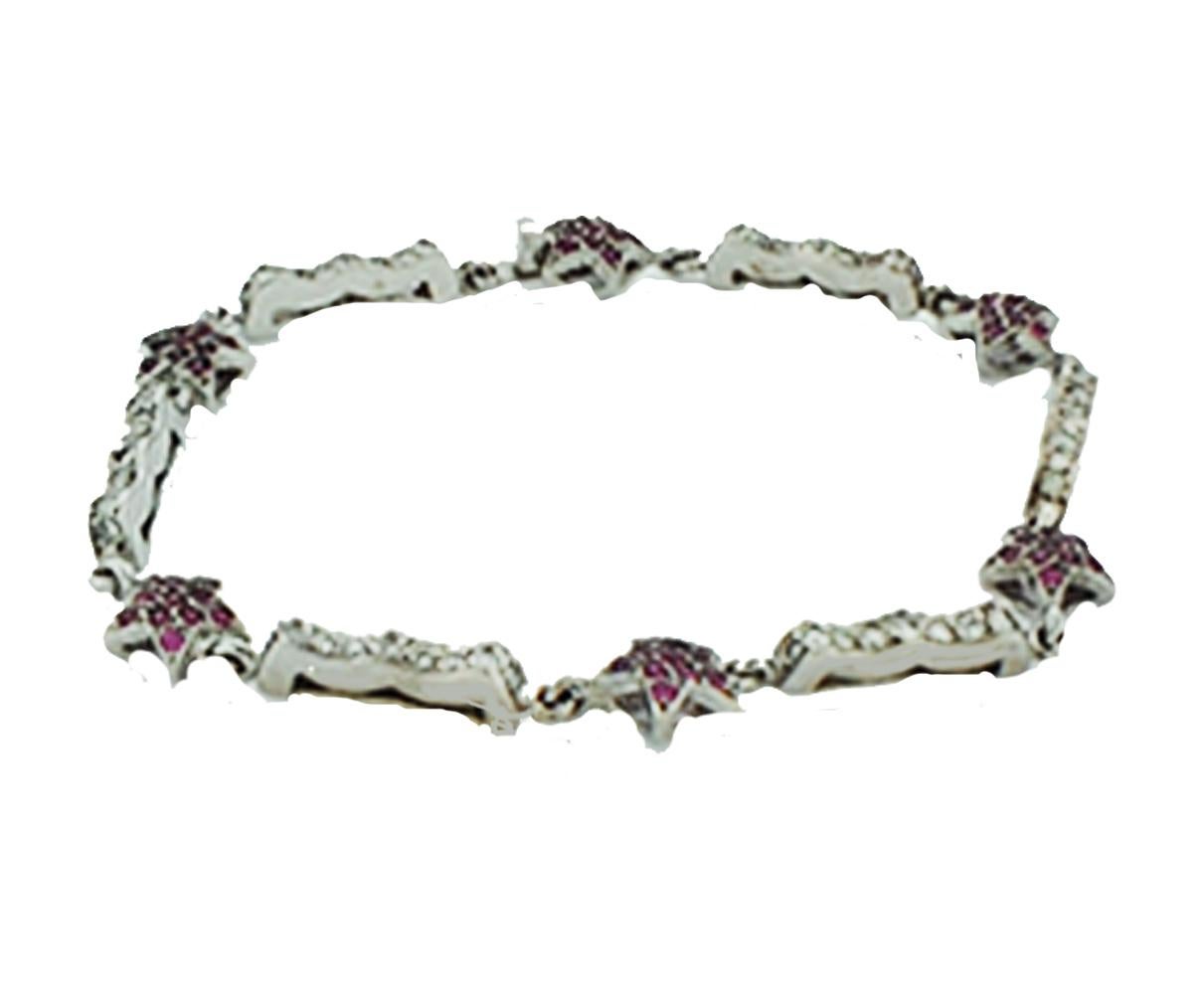 Contemporain Bracelet tennis étoile en or blanc 1,20 carat avec saphir rose et diamants en vente