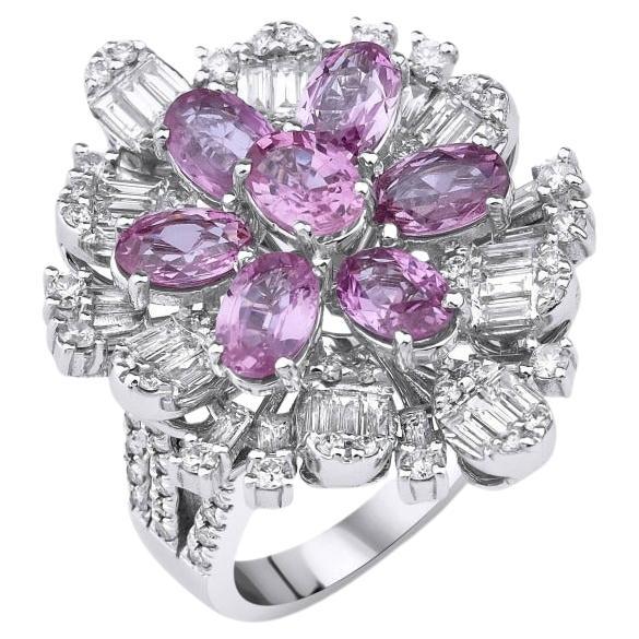 Pink Sapphire And Diamond Statement 4.83ct Ring For Sale