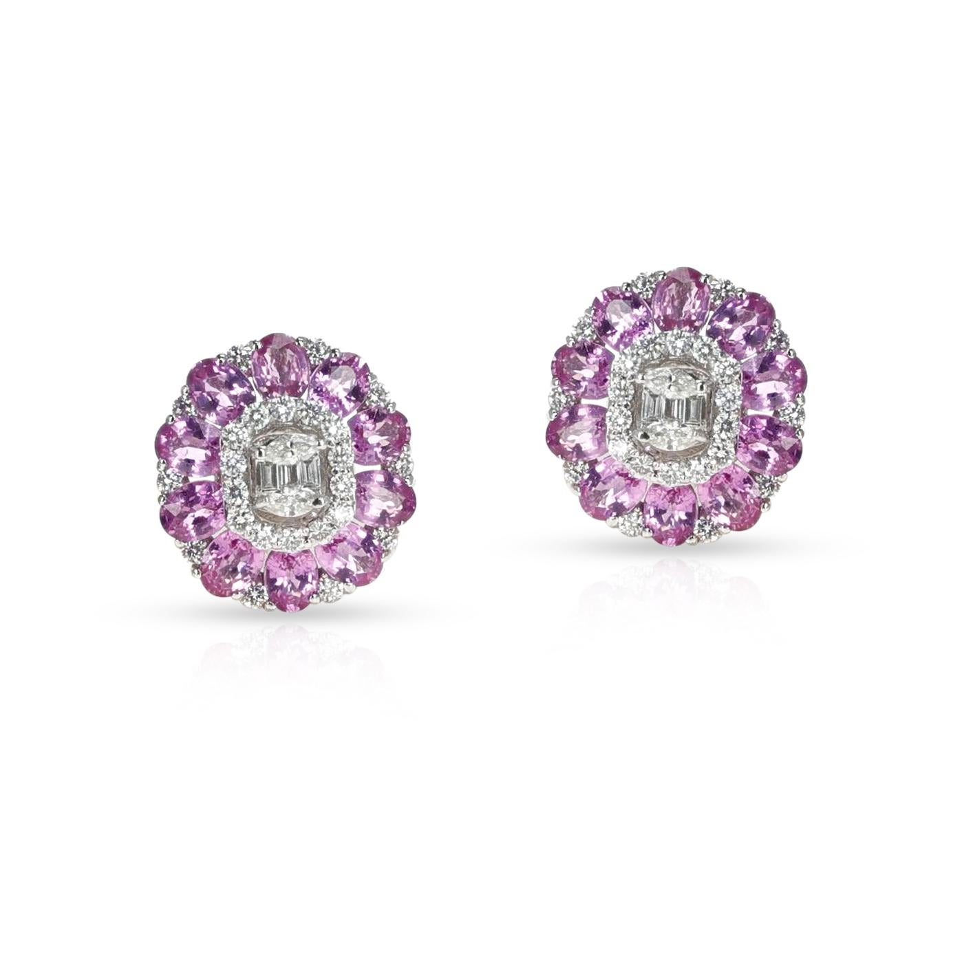 Pink Sapphire and Diamond Stud Earrings, 18k In Excellent Condition For Sale In New York, NY