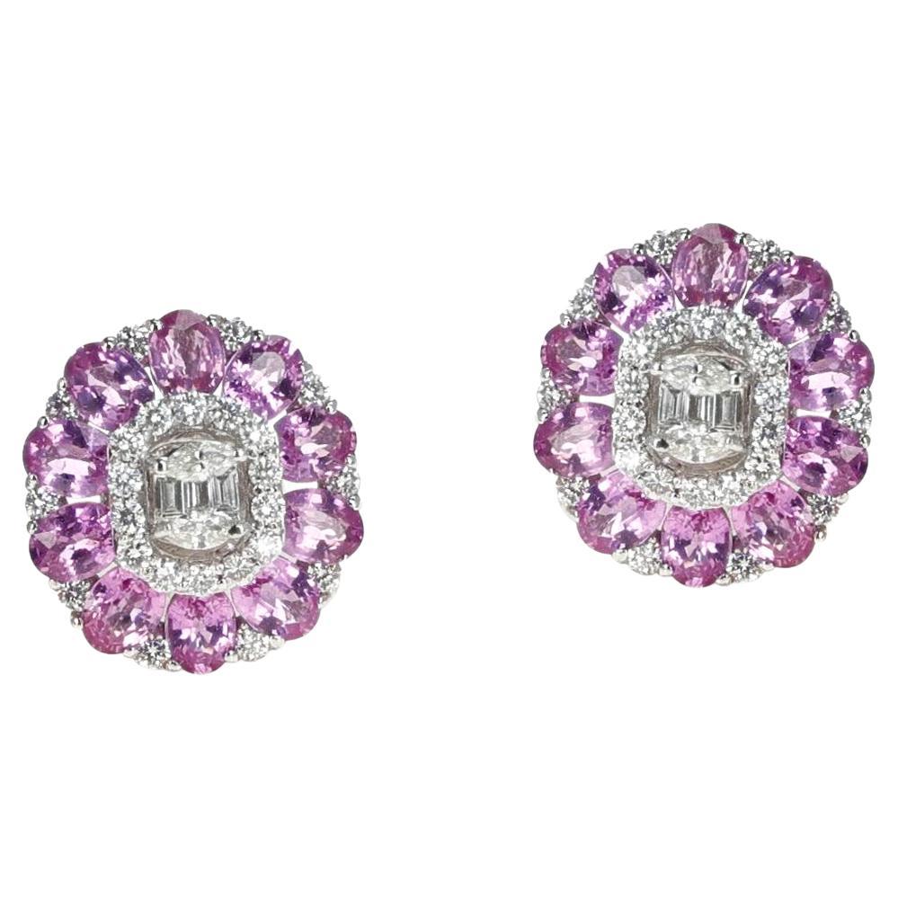 Pink Sapphire and Diamond Stud Earrings, 18k For Sale