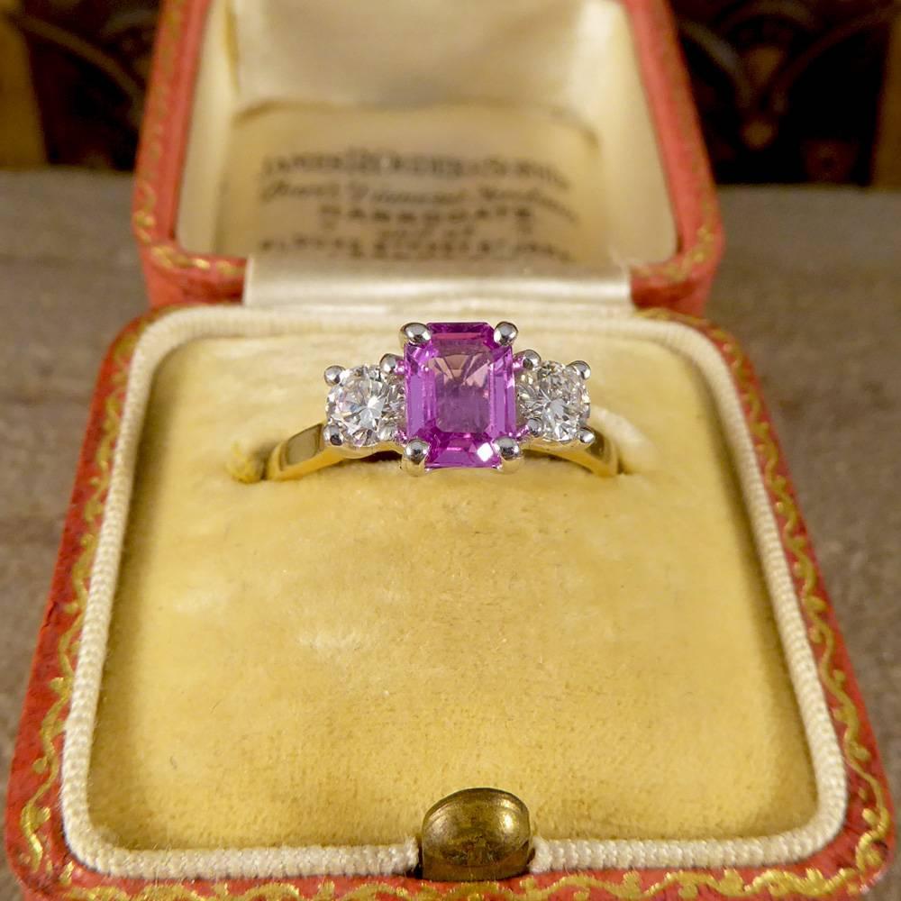 Pink Sapphire and Diamond Three-Stone Ring in 18 Carat Gold 5