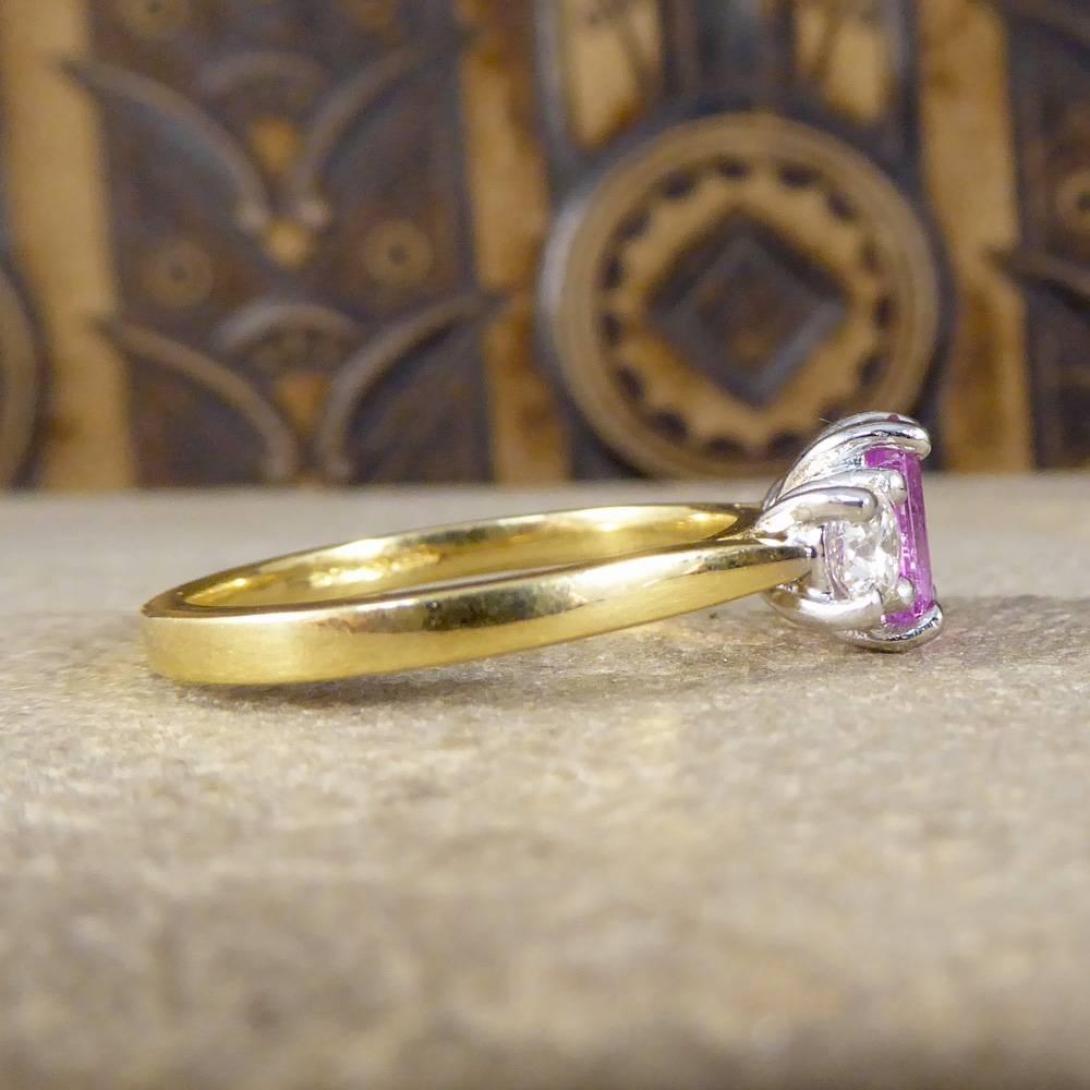 Contemporary Pink Sapphire and Diamond Three-Stone Ring in 18 Carat Gold