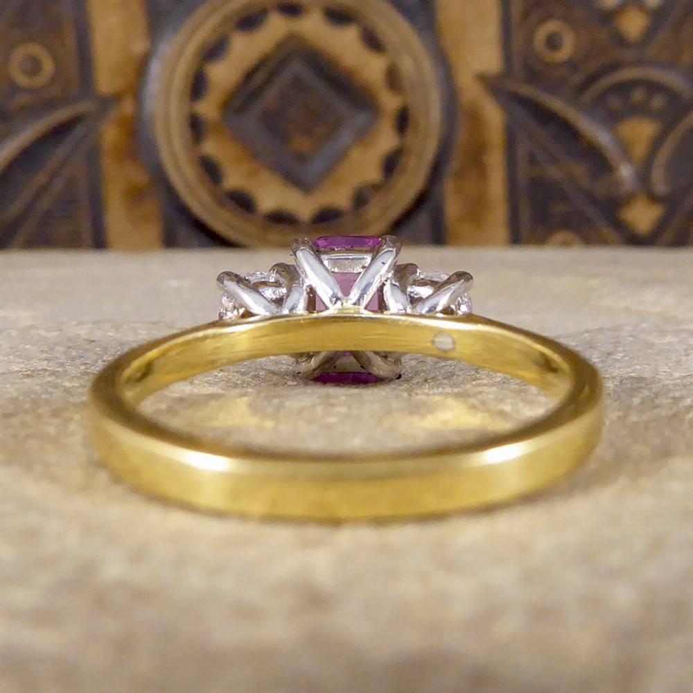 Pink Sapphire and Diamond Three-Stone Ring in 18 Carat Gold In Good Condition In Yorkshire, West Yorkshire