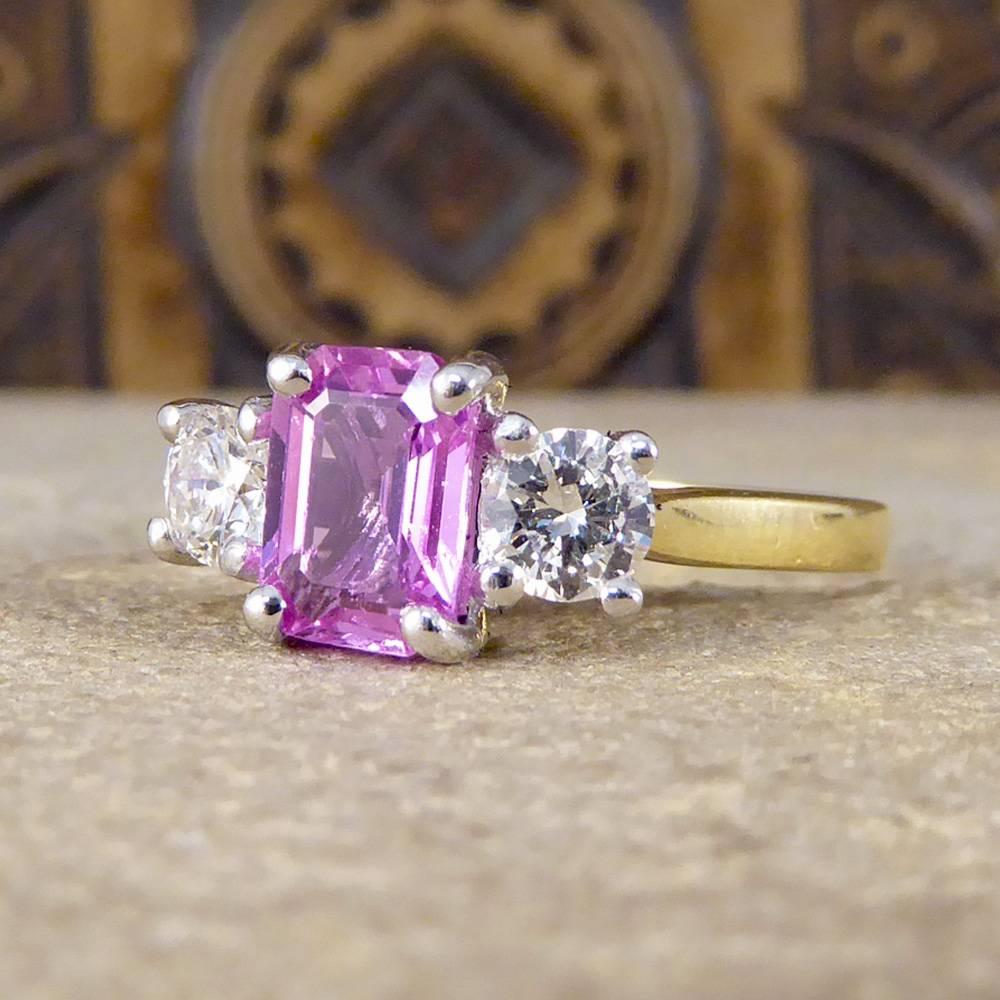 Women's Pink Sapphire and Diamond Three-Stone Ring in 18 Carat Gold