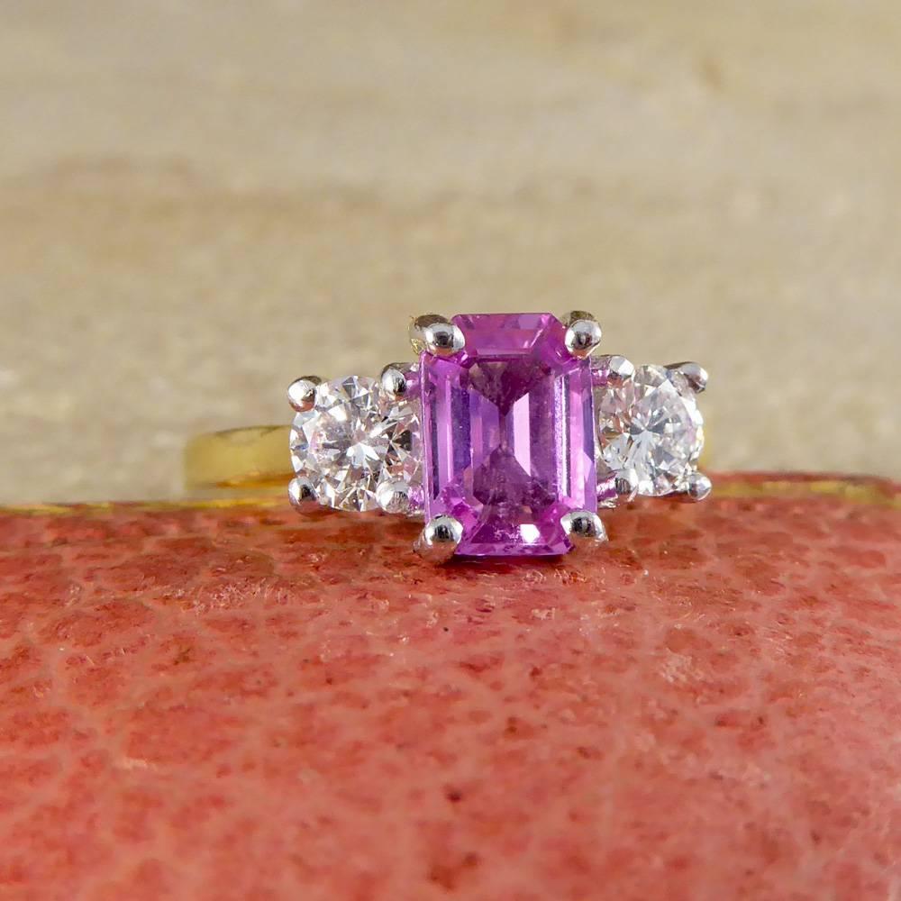 Pink Sapphire and Diamond Three-Stone Ring in 18 Carat Gold 2