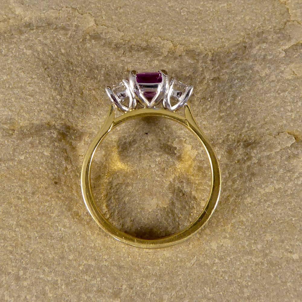 Pink Sapphire and Diamond Three-Stone Ring in 18 Carat Gold 3