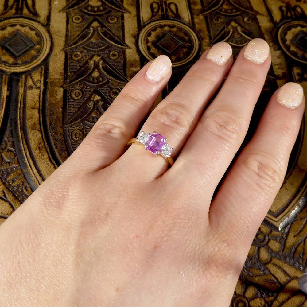 Pink Sapphire and Diamond Three-Stone Ring in 18 Carat Gold 4