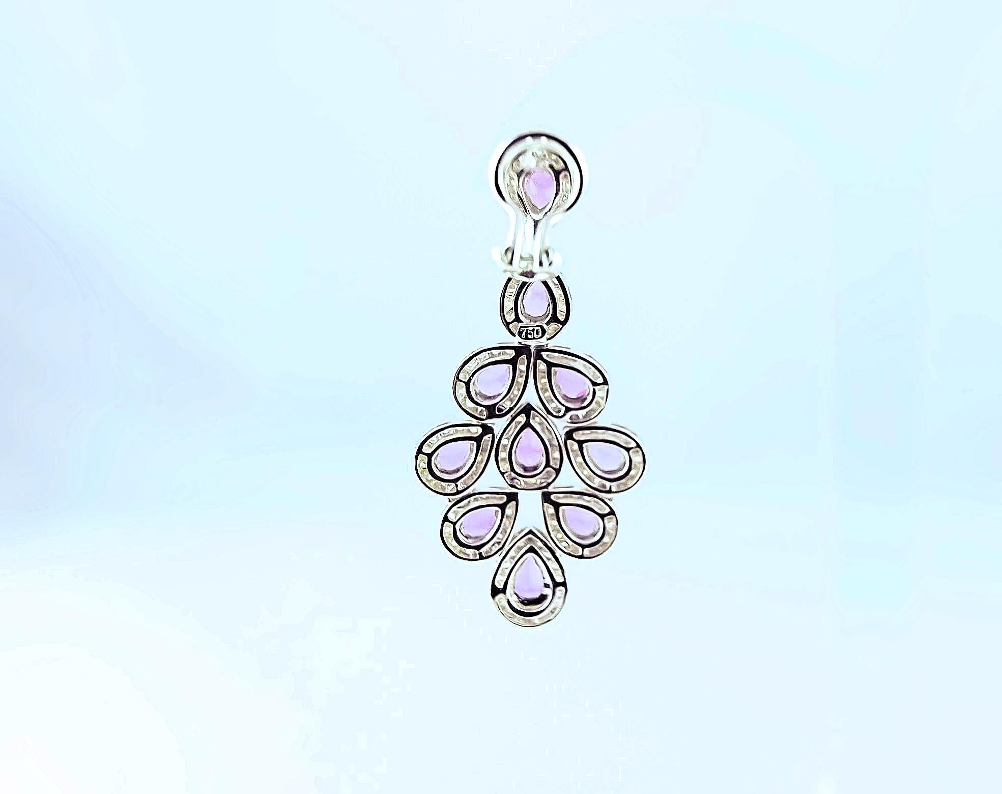 Pink Sapphire and Diamond White Gold 18 Carat Dangle Earrings In New Condition For Sale In Wiesbaden, DE
