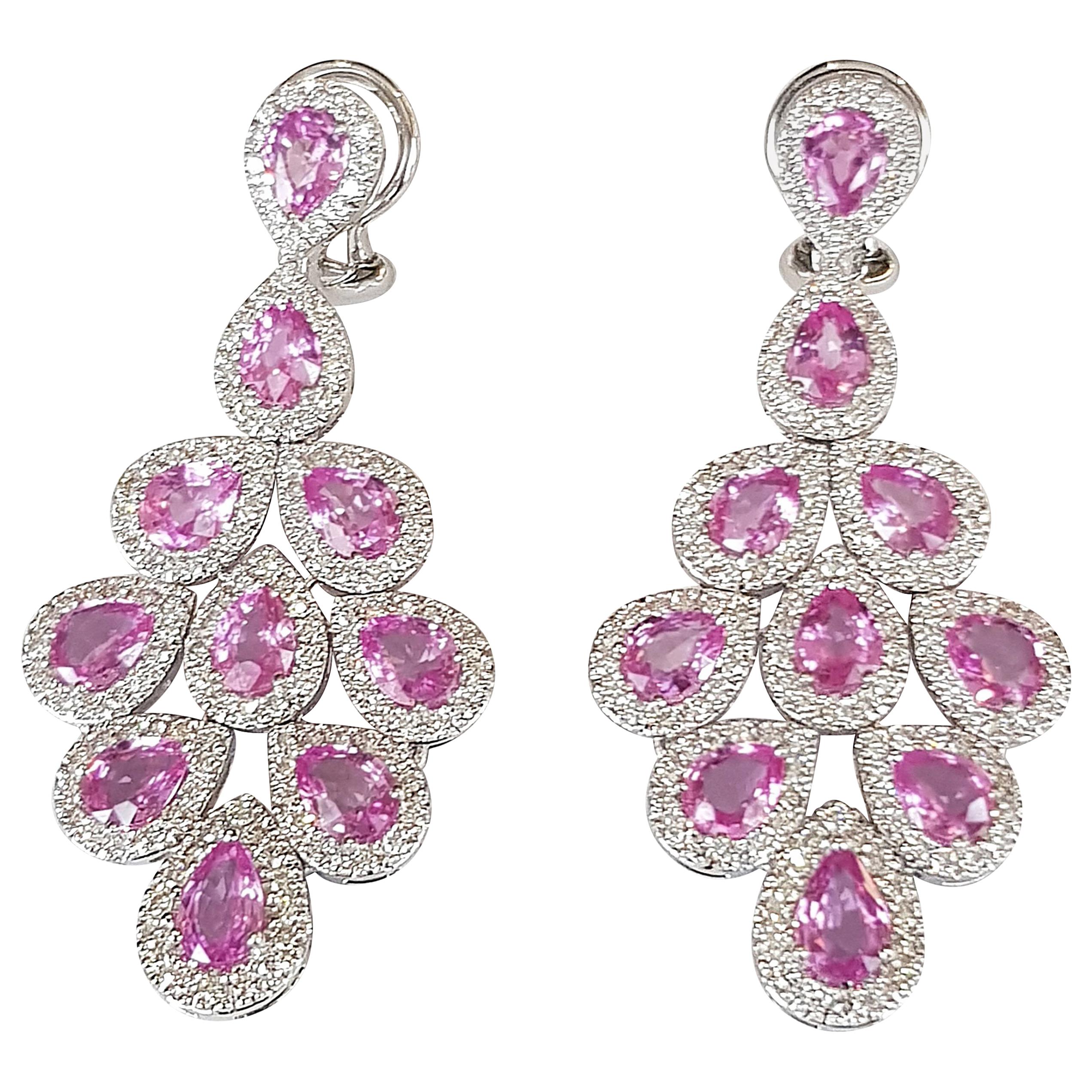 Pink Sapphire and Diamond White Gold 18 Carat Dangle Earrings For Sale