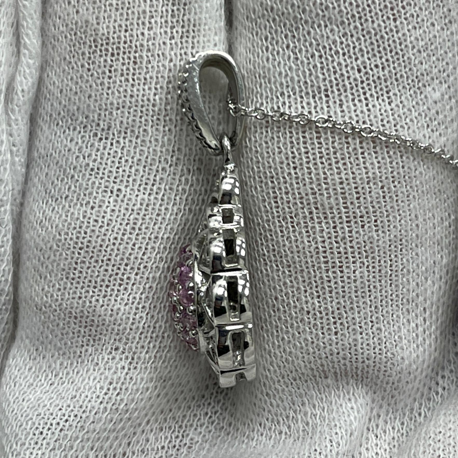 Round Cut Pink Sapphire and Diamond White Gold Pendant For Sale