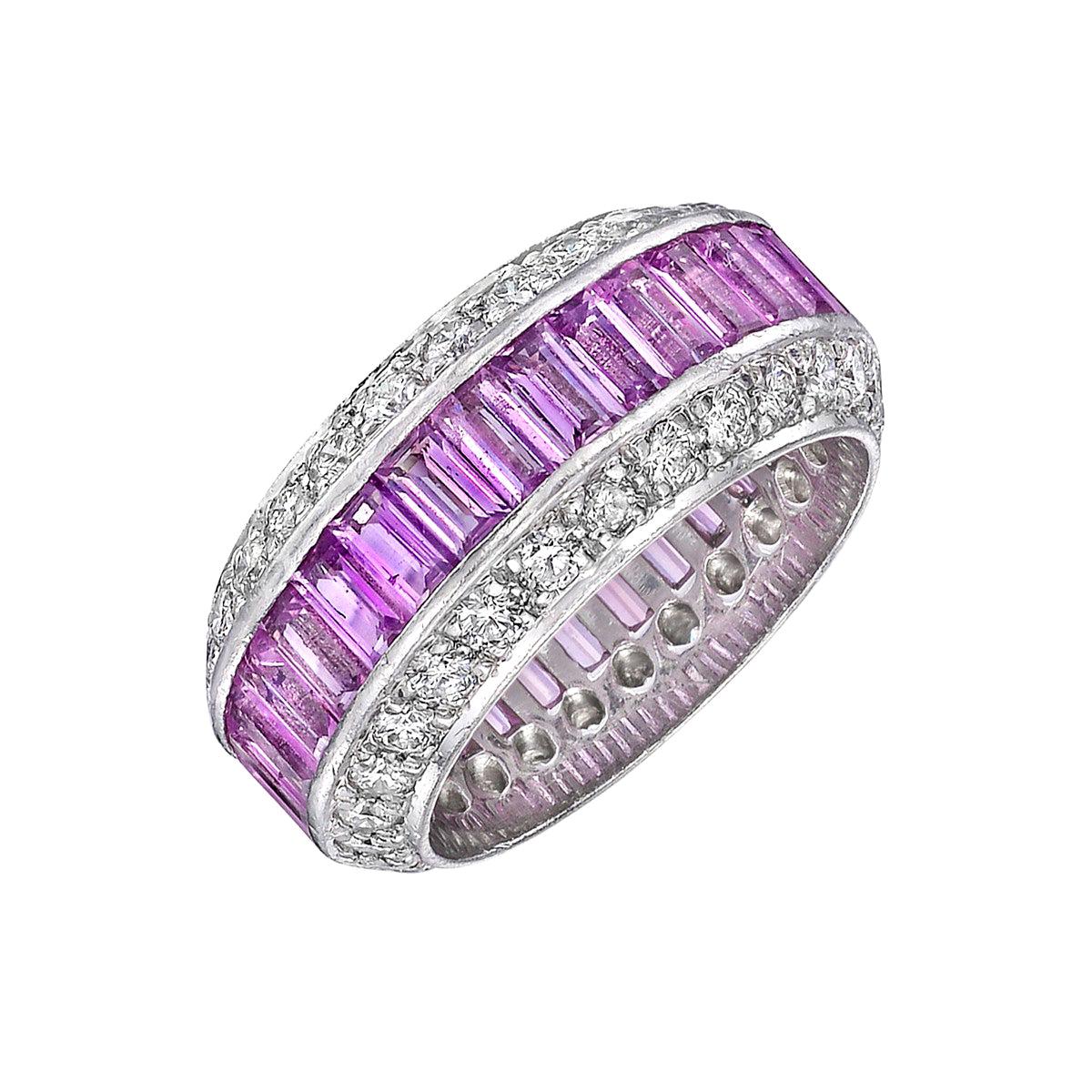 Pink Sapphire and Diamond Wide Band Ring