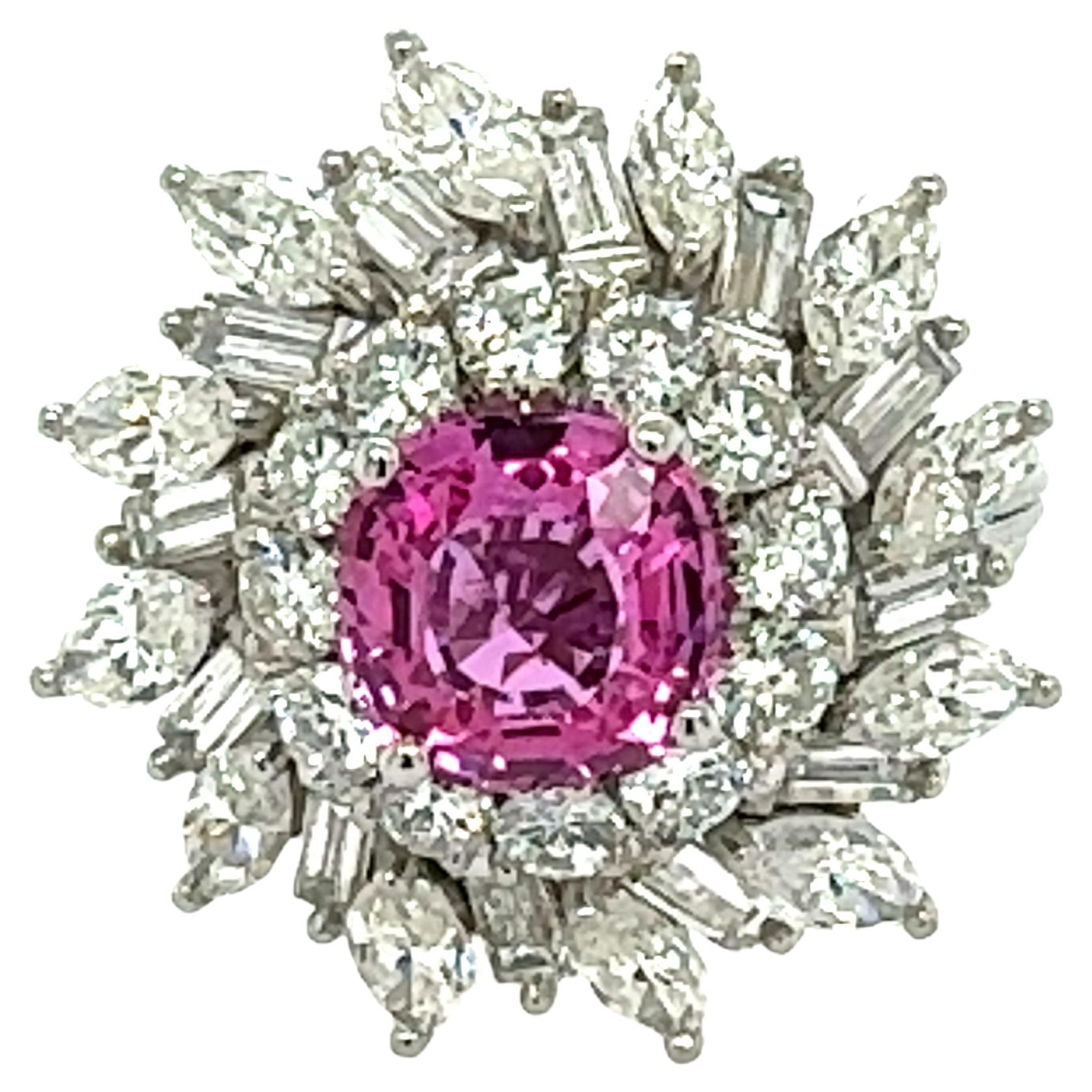 Bague de style ballerine en saphir rose et diamants en vente