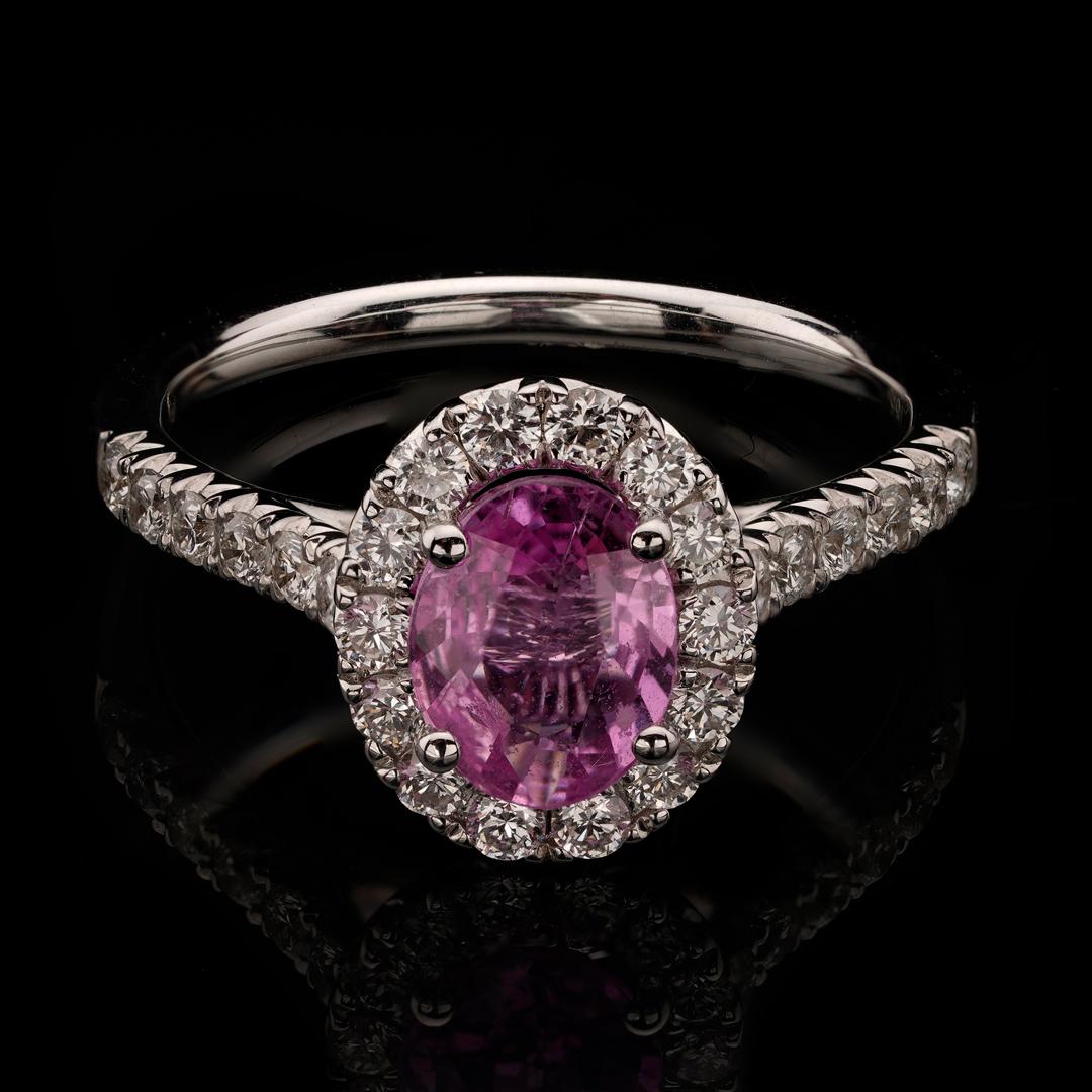 Women's Pink Sapphire and Diamonds Halo Ring For Sale
