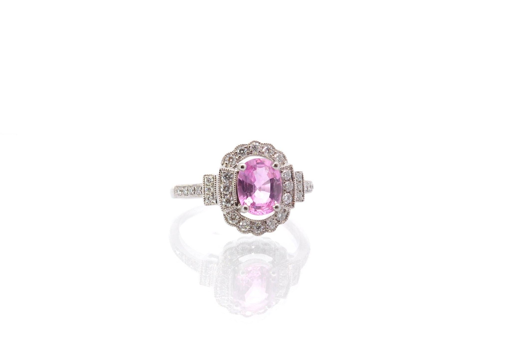 Oval Cut Pink sapphire and diamonds ring For Sale