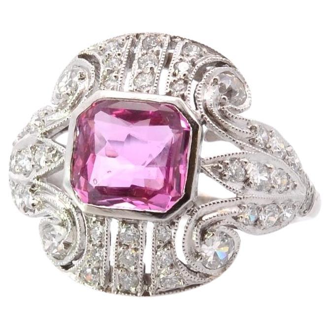 Pink sapphire and diamonds ring in platine For Sale