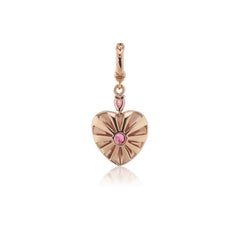 Pink Sapphire and Diamonds White Enamel Heart Pendant