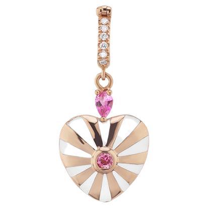Pink Sapphire and Diamonds White Enamel Heart Pendant For Sale