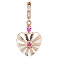 Pink Sapphire and Diamonds White Enamel Heart Pendant