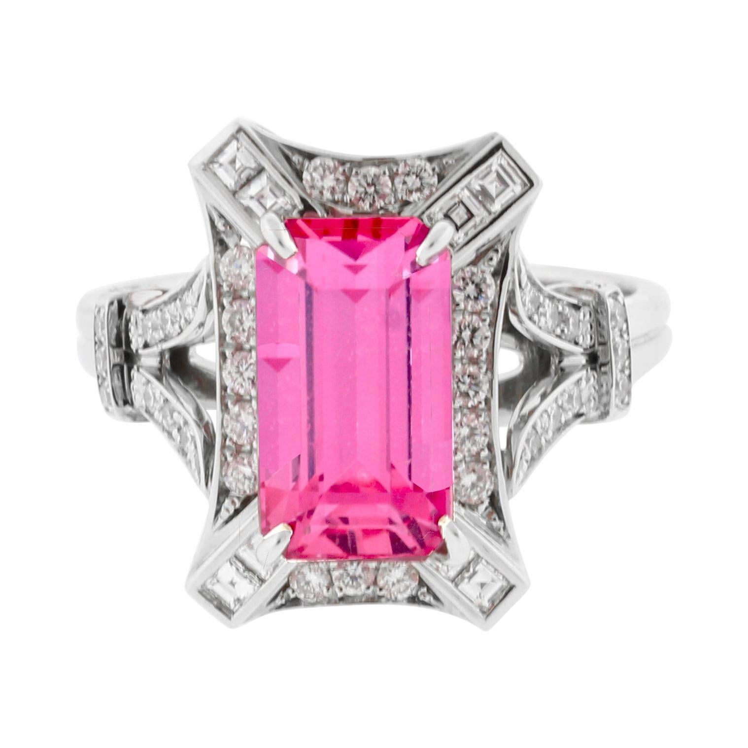 Pink Sapphire and Emerald Ring from Pampillonia For Sale