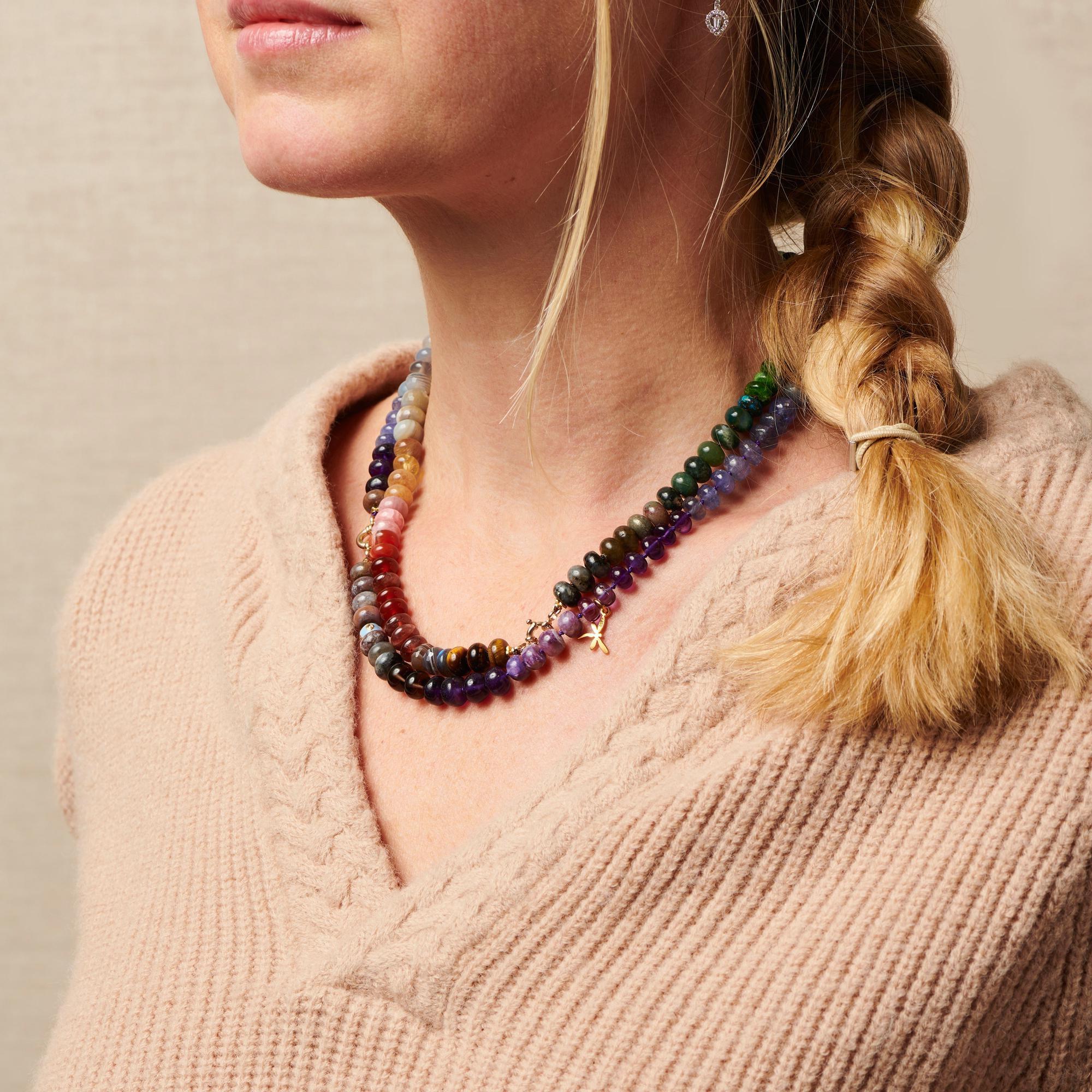 Pink Sapphire and Opal Beaded Yellow Gold Necklace In New Condition For Sale In GOES, NL