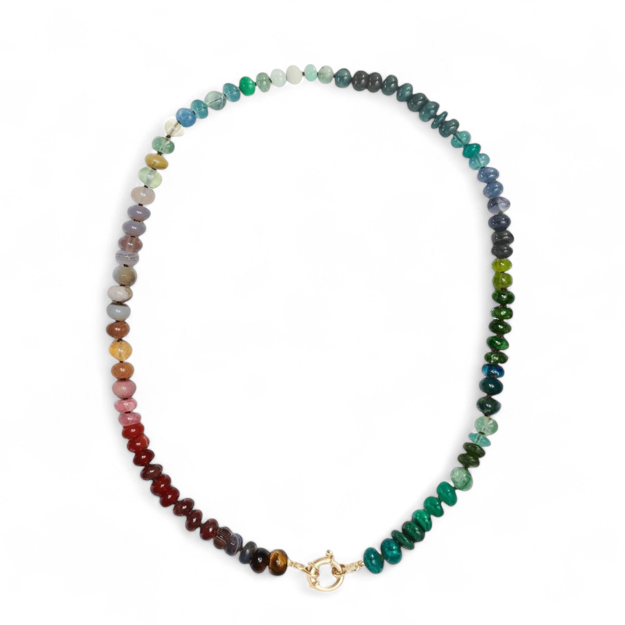 Pink Sapphire and Opal Beaded Yellow Gold Necklace