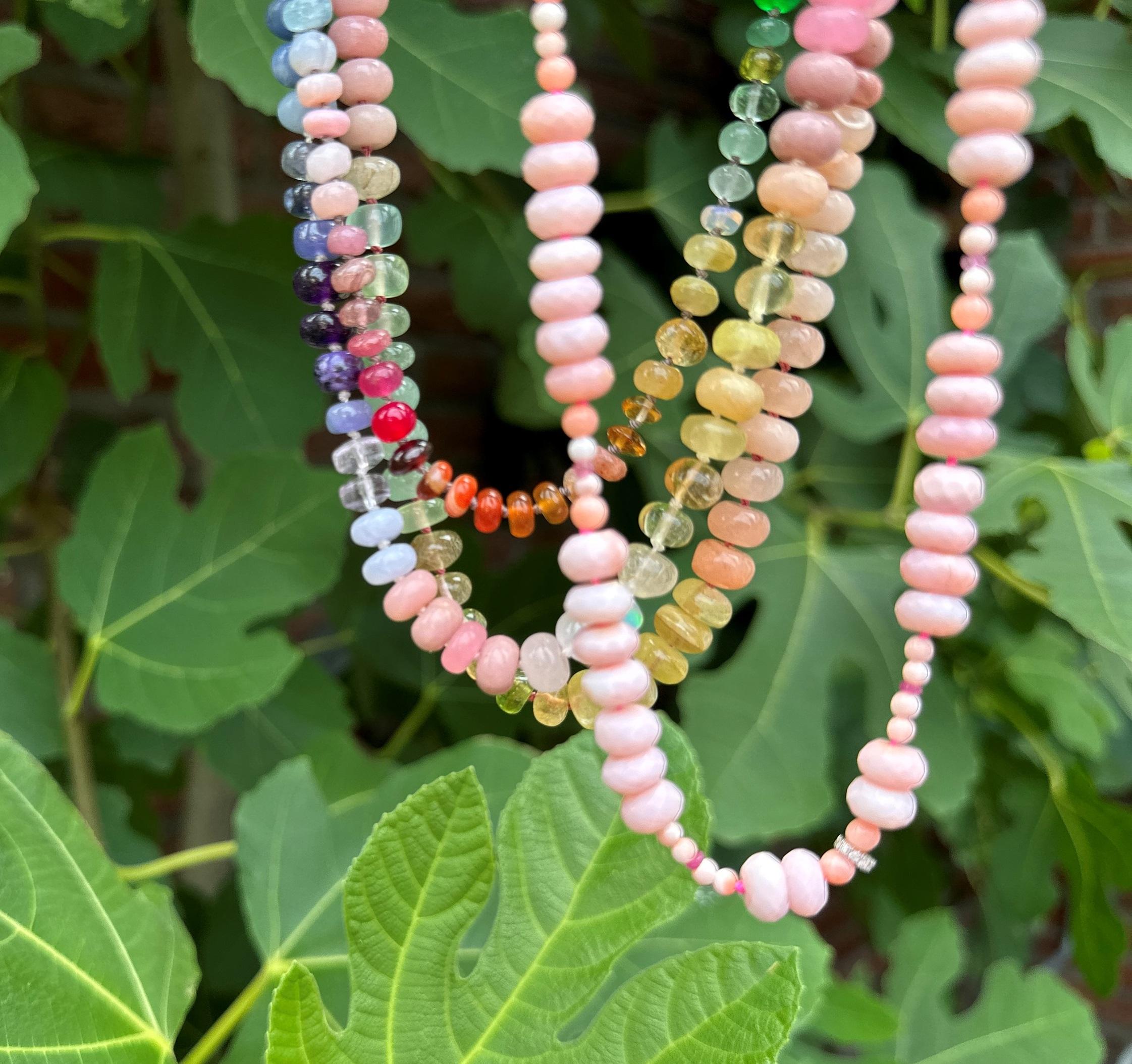 Pink Sapphire and Ethiopian Opal Yellow Gold Beaded Citrine Necklace In New Condition For Sale In GOES, NL