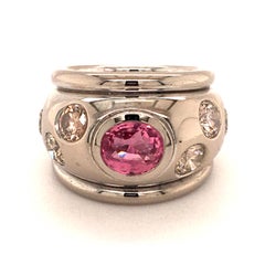Pink Sapphire and Fancy Color Diamond Ring in 18 Karat White Gold