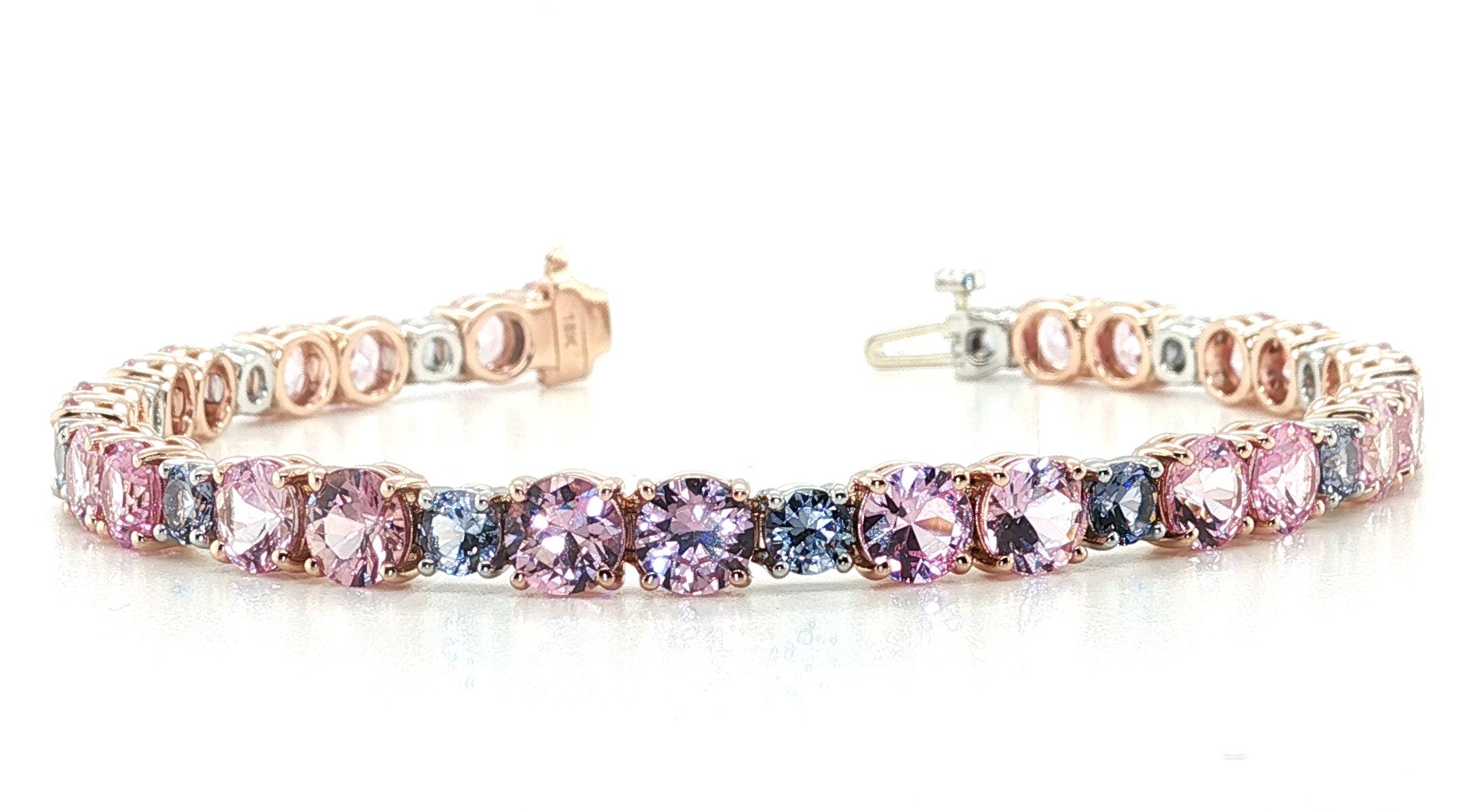 Pink Sapphire and Lavender Spinel Tennis Bracelet in Platinum and 18k Rose Gold Artesano en venta