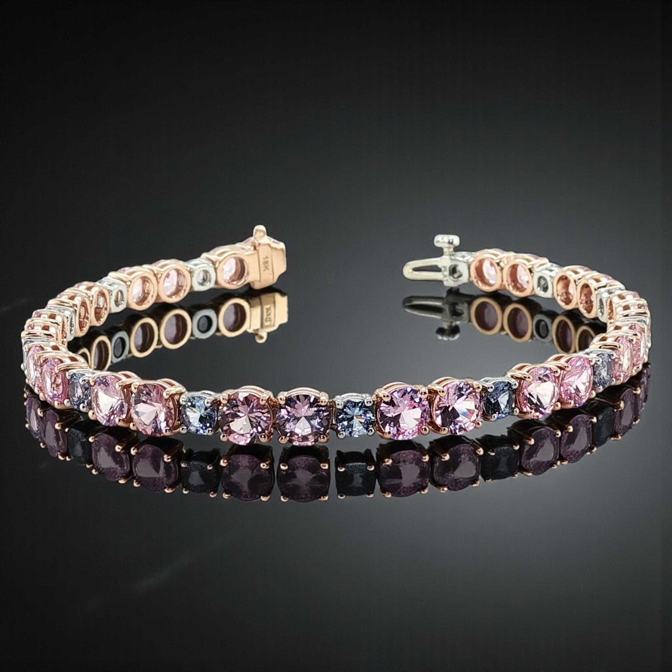 De las mujeres Pink Sapphire and Lavender Spinel Tennis Bracelet in Platinum and 18k Rose Gold en venta