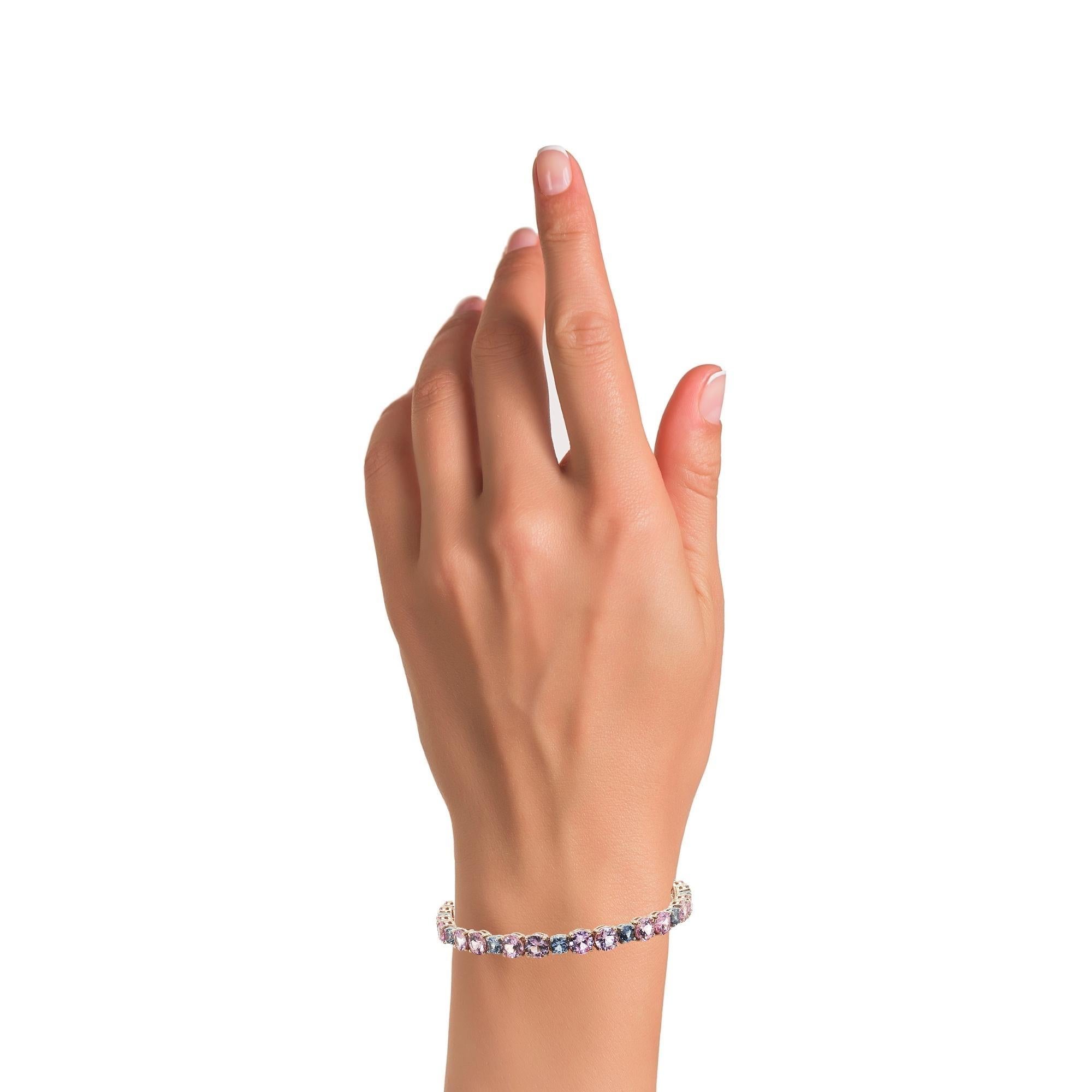 Pink Sapphire and Lavender Spinel Tennis Bracelet in Platinum and 18k Rose Gold en venta 1