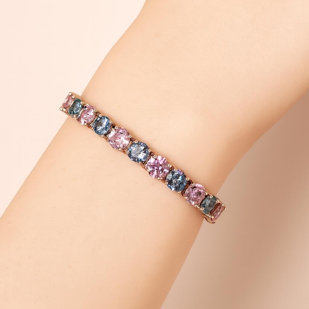 Pink Sapphire and Lavender Spinel Tennis Bracelet in Platinum and 18k Rose Gold en venta 2