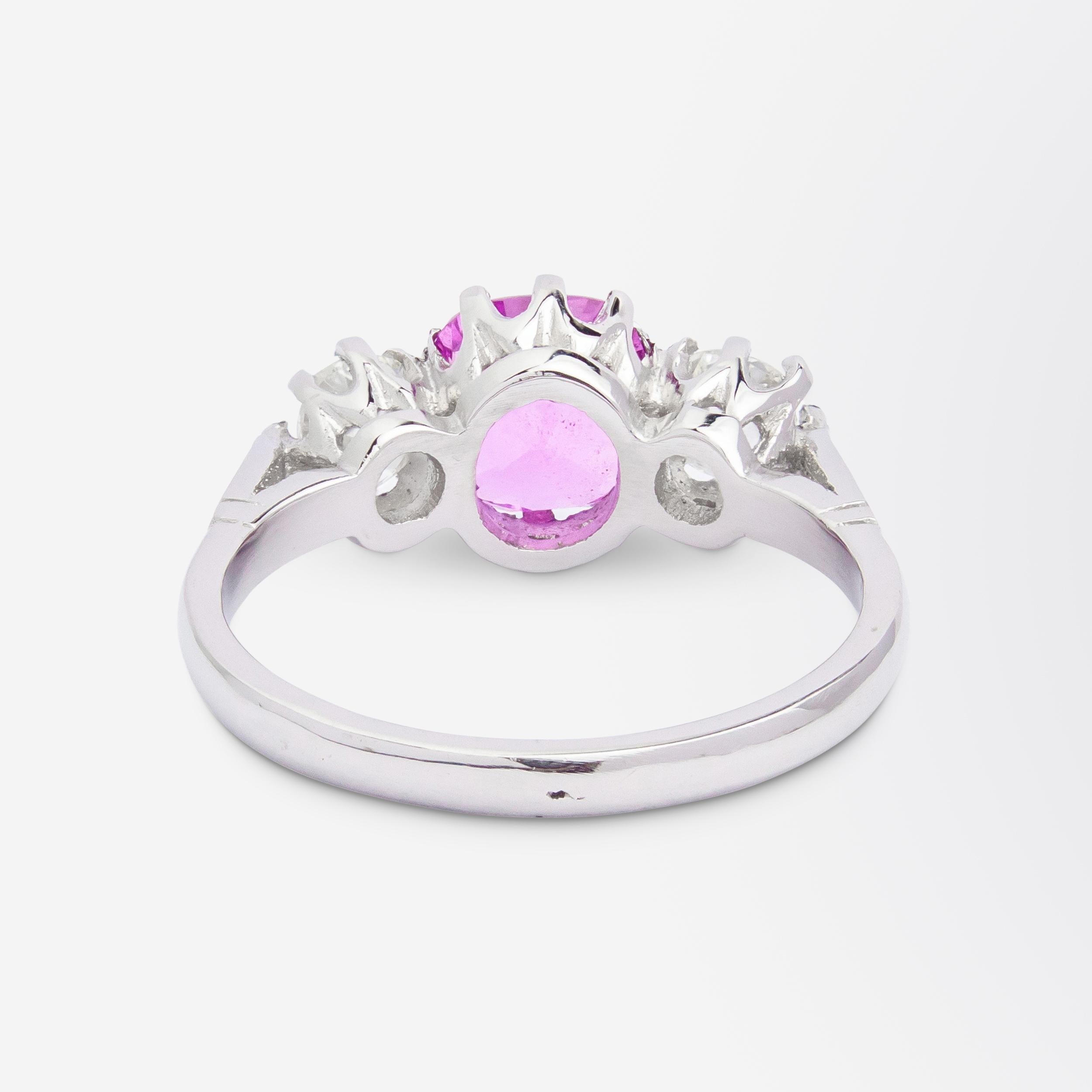Pink Sapphire and Old Cut Diamond Trinity Ring In Good Condition For Sale In Brisbane City, QLD