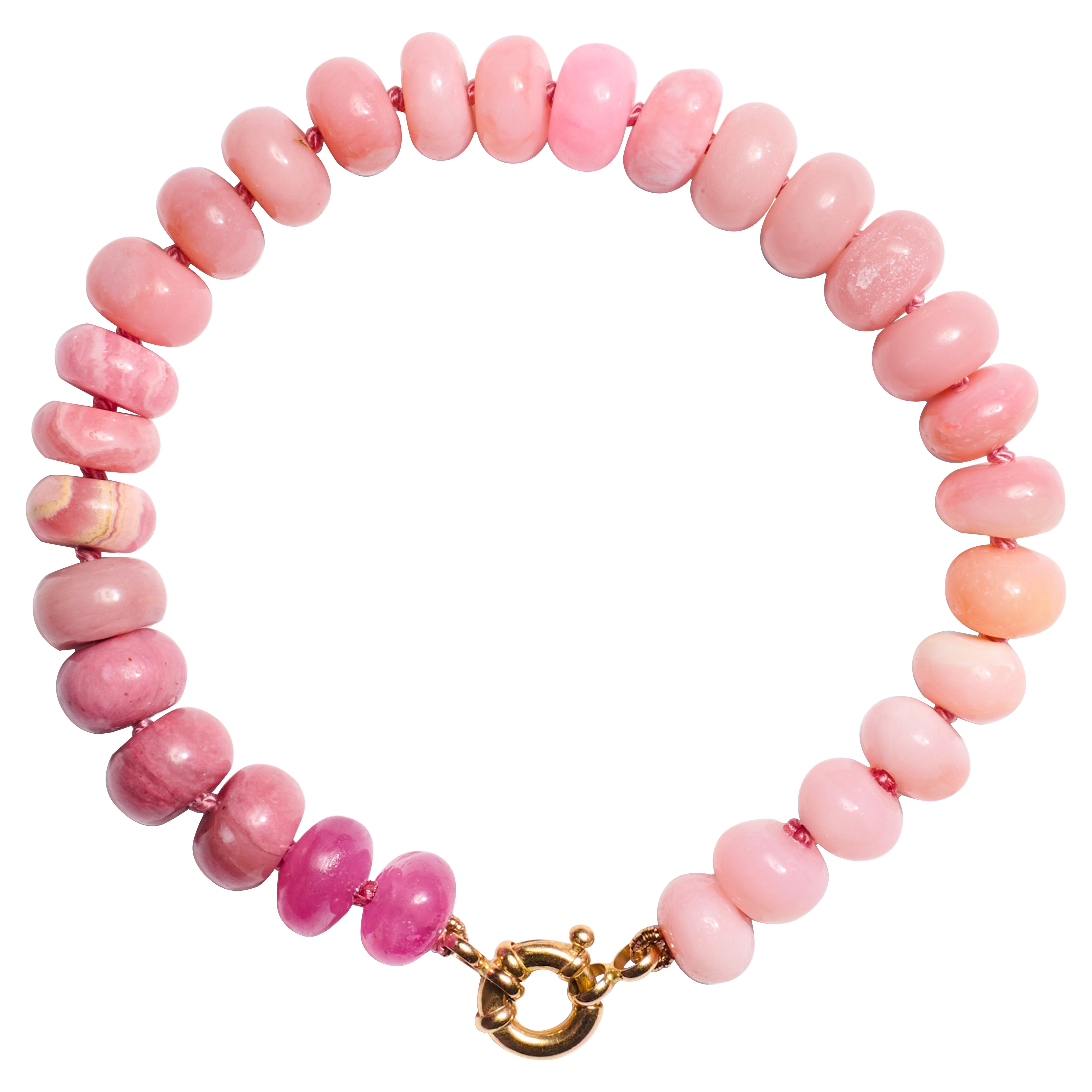 Pink Sapphire and Opal Beaded Yellow Gold Bracelet