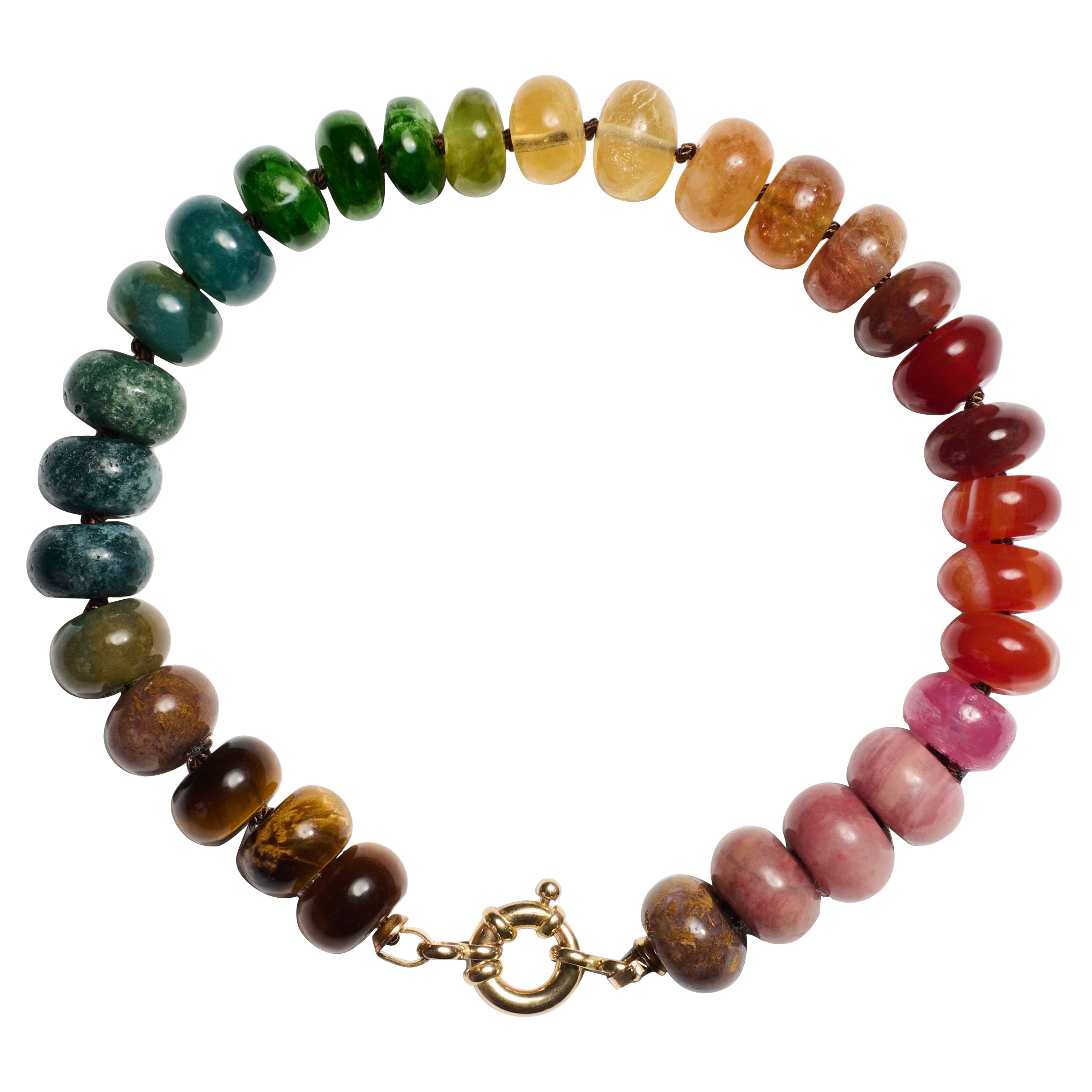 Bracelet en or jaune, saphir rose et opale