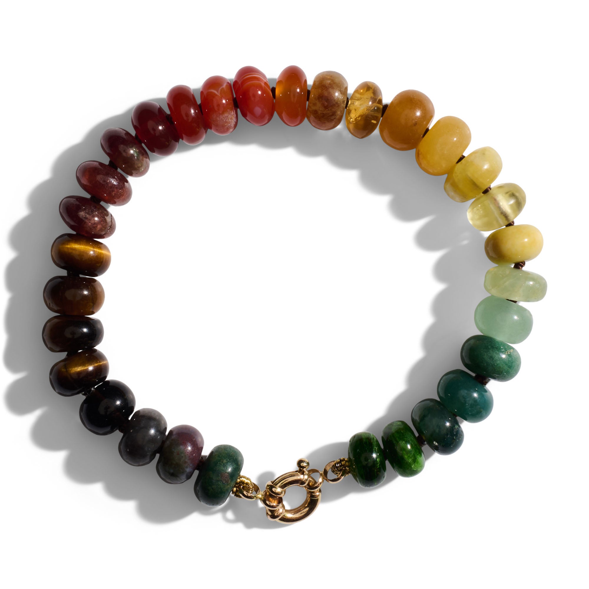 Armband aus Tigeraugen-Achat und Opal in 14-karätigem Gelbgold