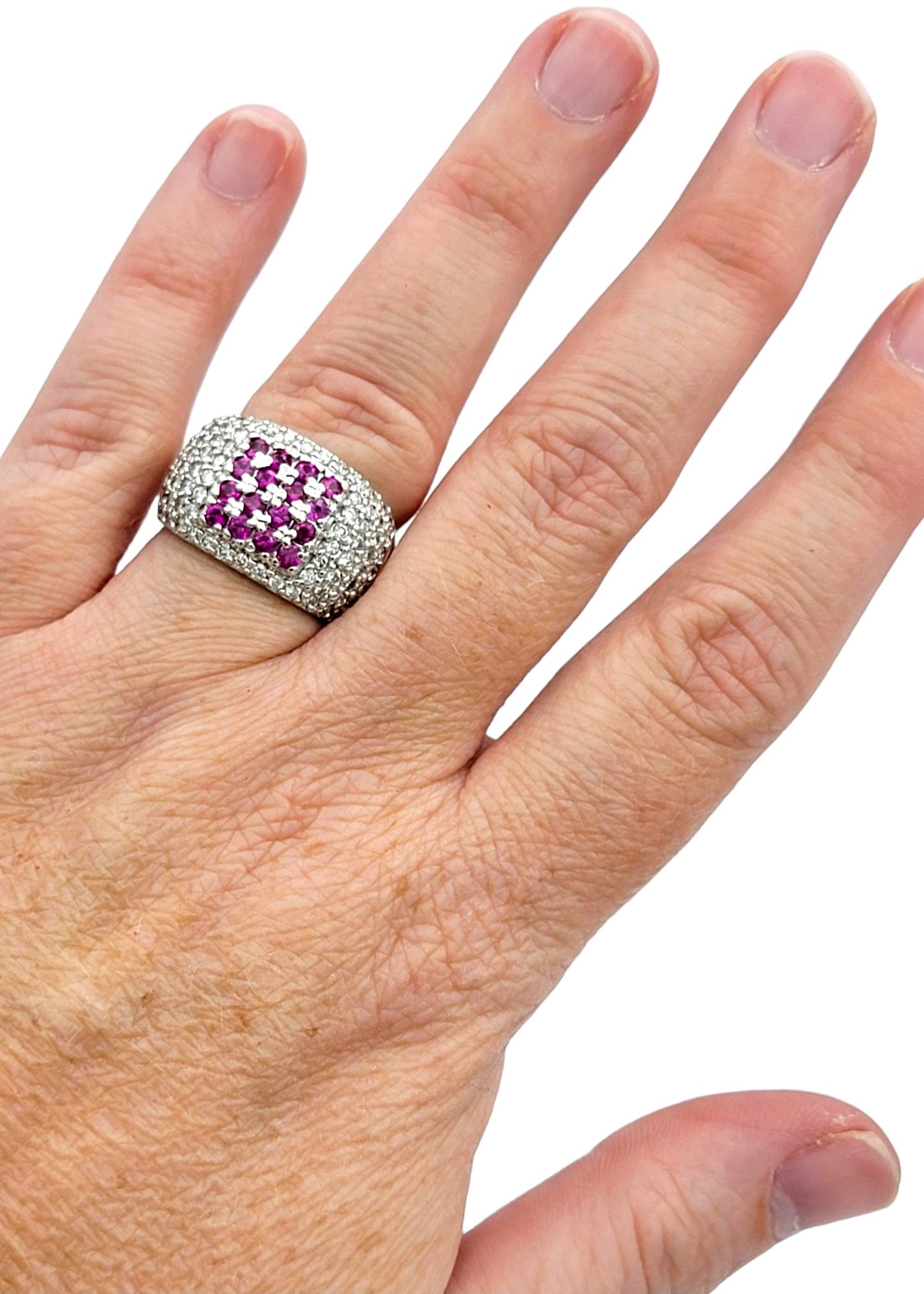 Pink Sapphire and Pavé Diamond Wide Band Ring Set in 14 Karat White Gold For Sale 5